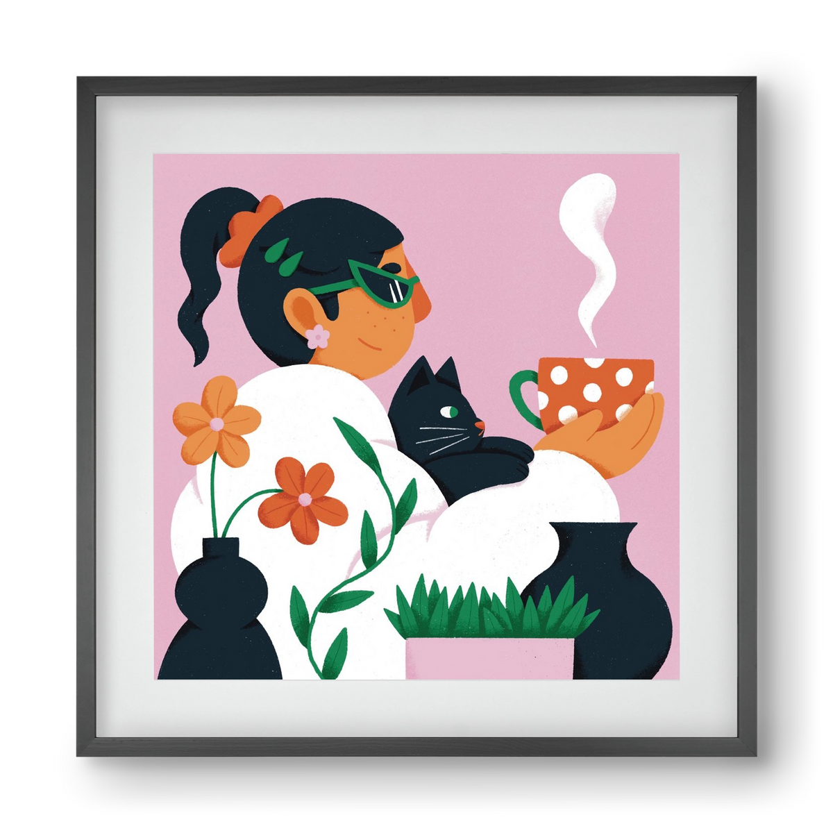 Girl with a cat, 40x40 cm (30x30 cm), Fekete keret, paszpartuval