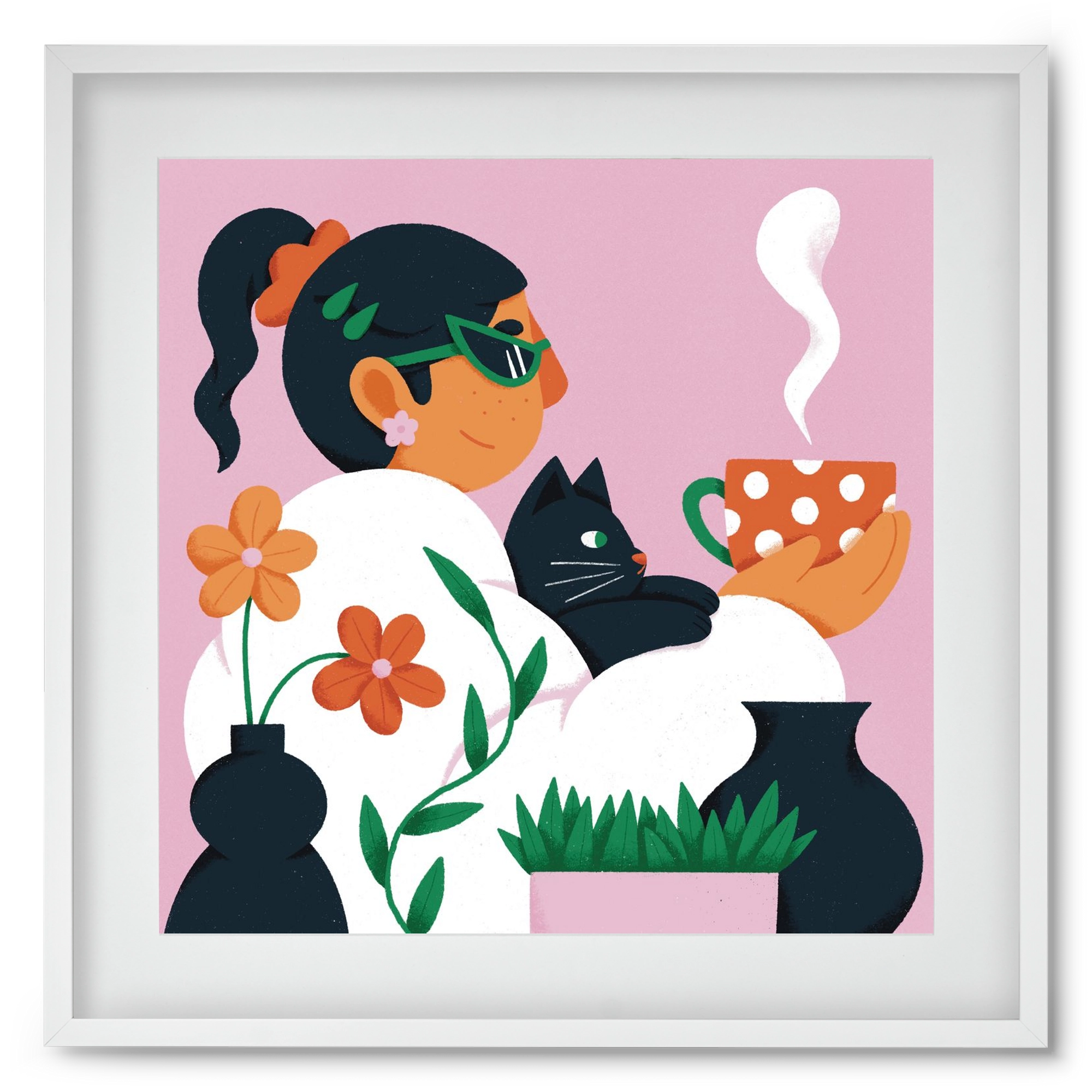 Girl with a cat, 50x50 cm (40x40 cm), Fehér keret, paszpartuval
