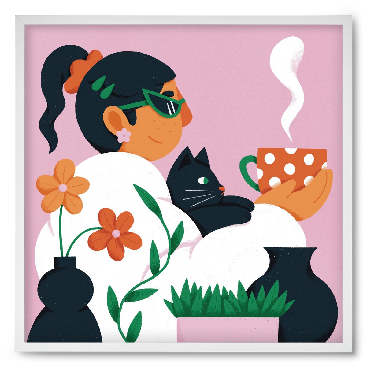 Girl with a cat, 50x50 cm (50x50 cm), Fehér keret