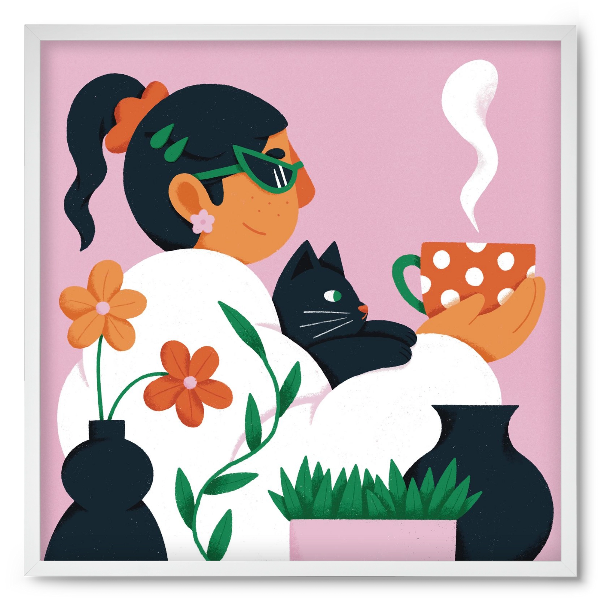 Girl with a cat, 50x50 cm (50x50 cm), Fehér keret