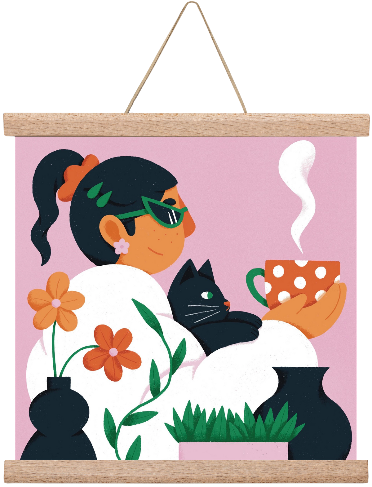 Girl with a cat, 30x30 cm (30x30 cm), Tölgy akasztó