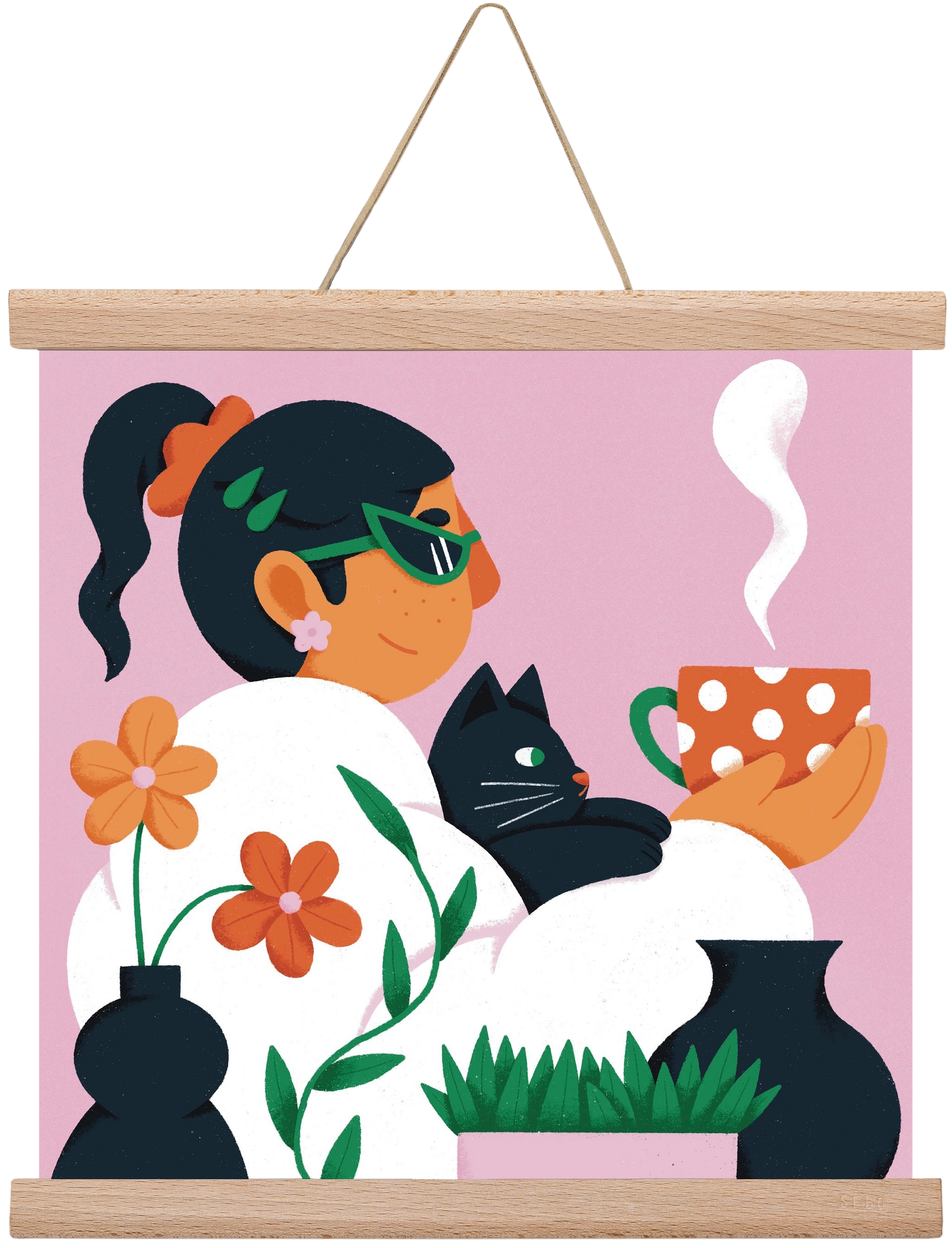 Girl with a cat, 30x30 cm (30x30 cm), Tölgy akasztó