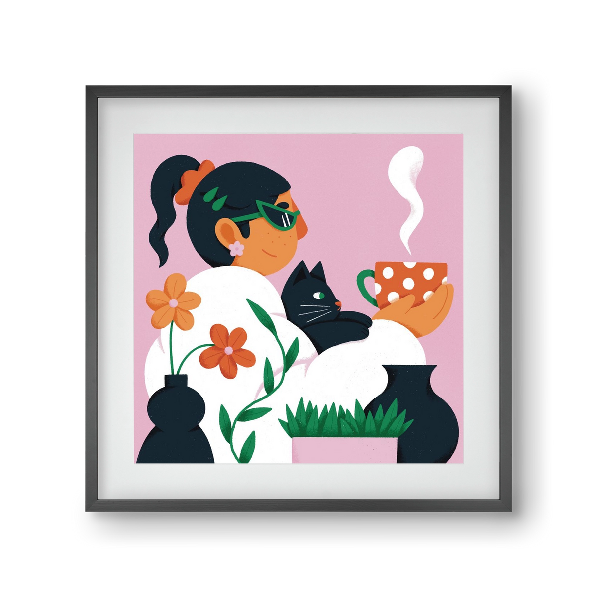 Girl with a cat, 30x30 cm (20x20 cm), Fekete keret, paszpartuval