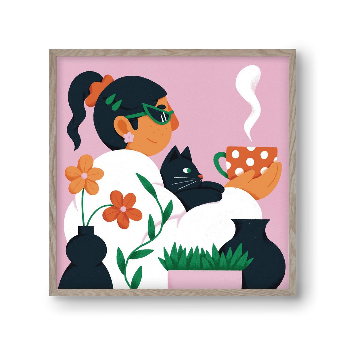 Girl with a cat, 30x30 cm (30x30 cm), Tölgy keret