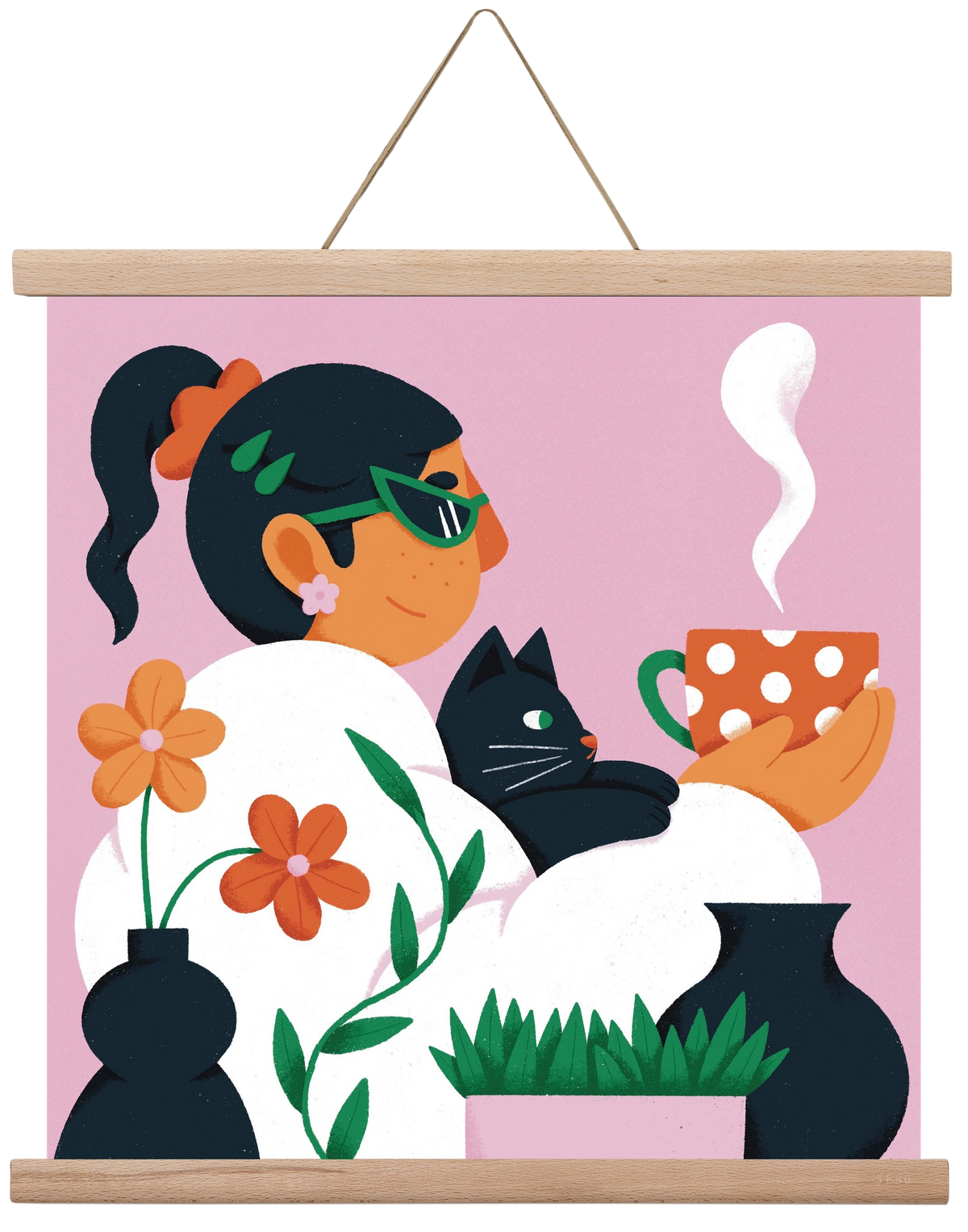 Girl with a cat, 40x40 cm (40x40 cm), Tölgy akasztó