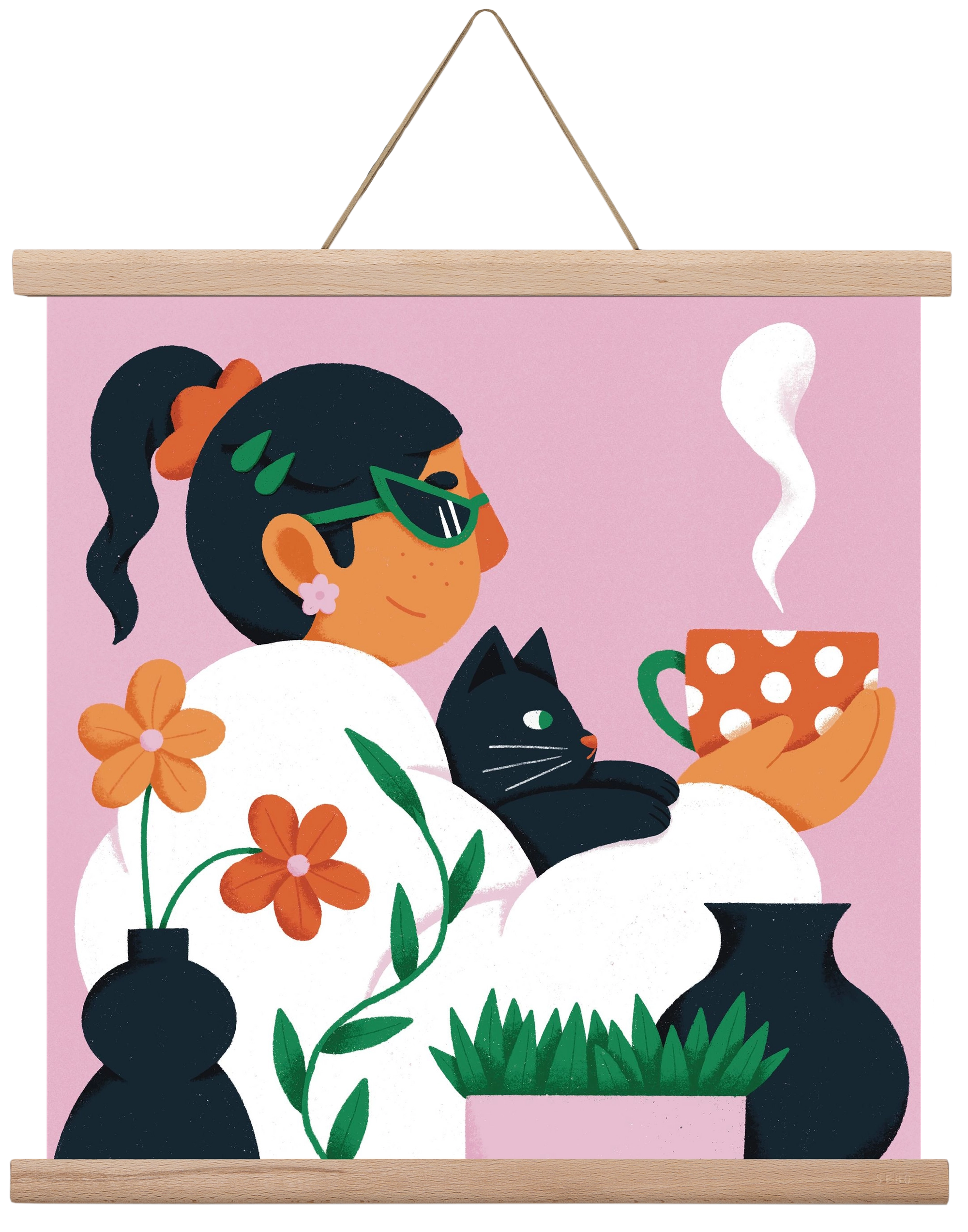 Girl with a cat, 40x40 cm (40x40 cm), Tölgy akasztó