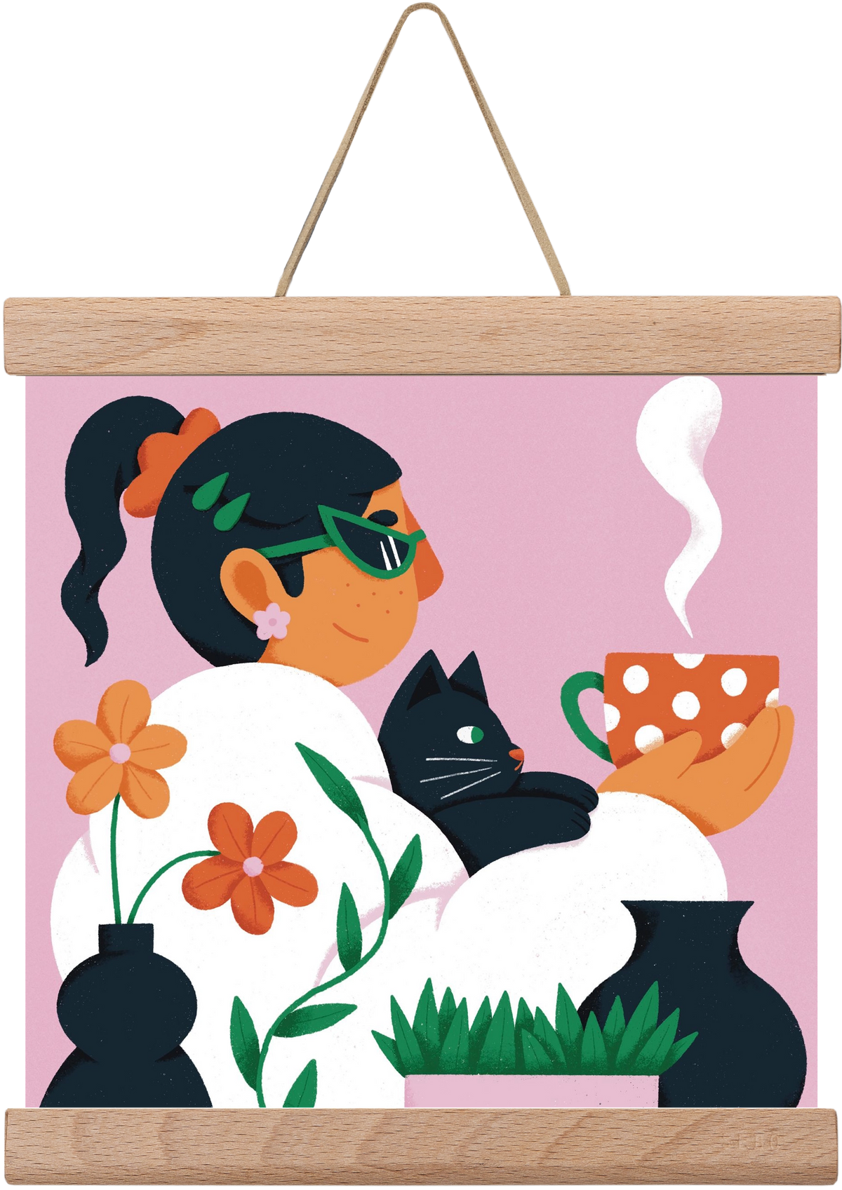 Girl with a cat, 20x20 cm (20x20 cm), Tölgy akasztó