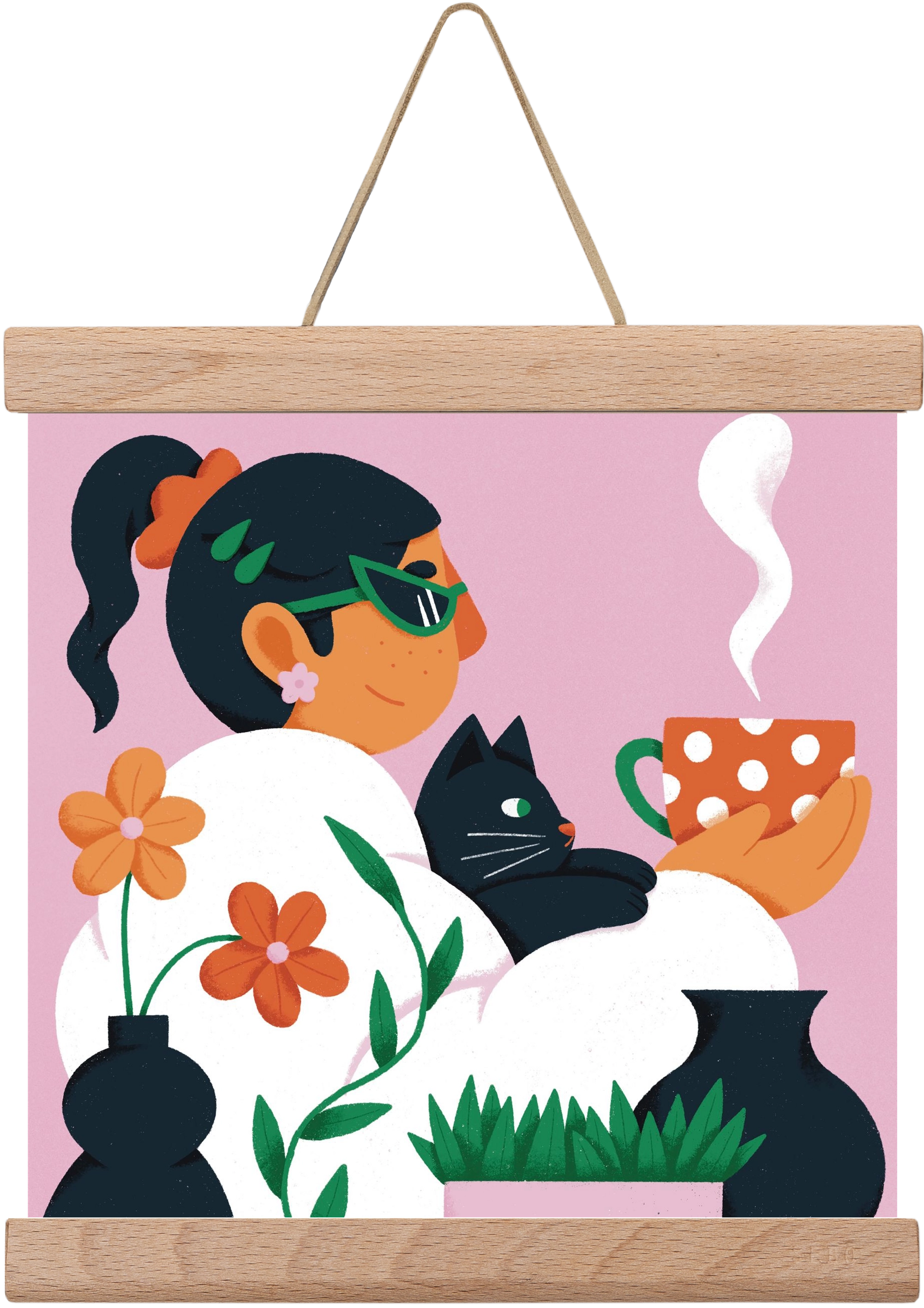 Girl with a cat, 20x20 cm (20x20 cm), Tölgy akasztó