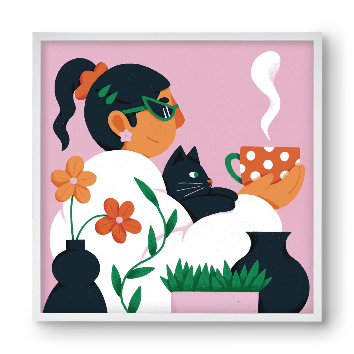 Girl with a cat, 40x40 cm (40x40 cm), Fehér keret