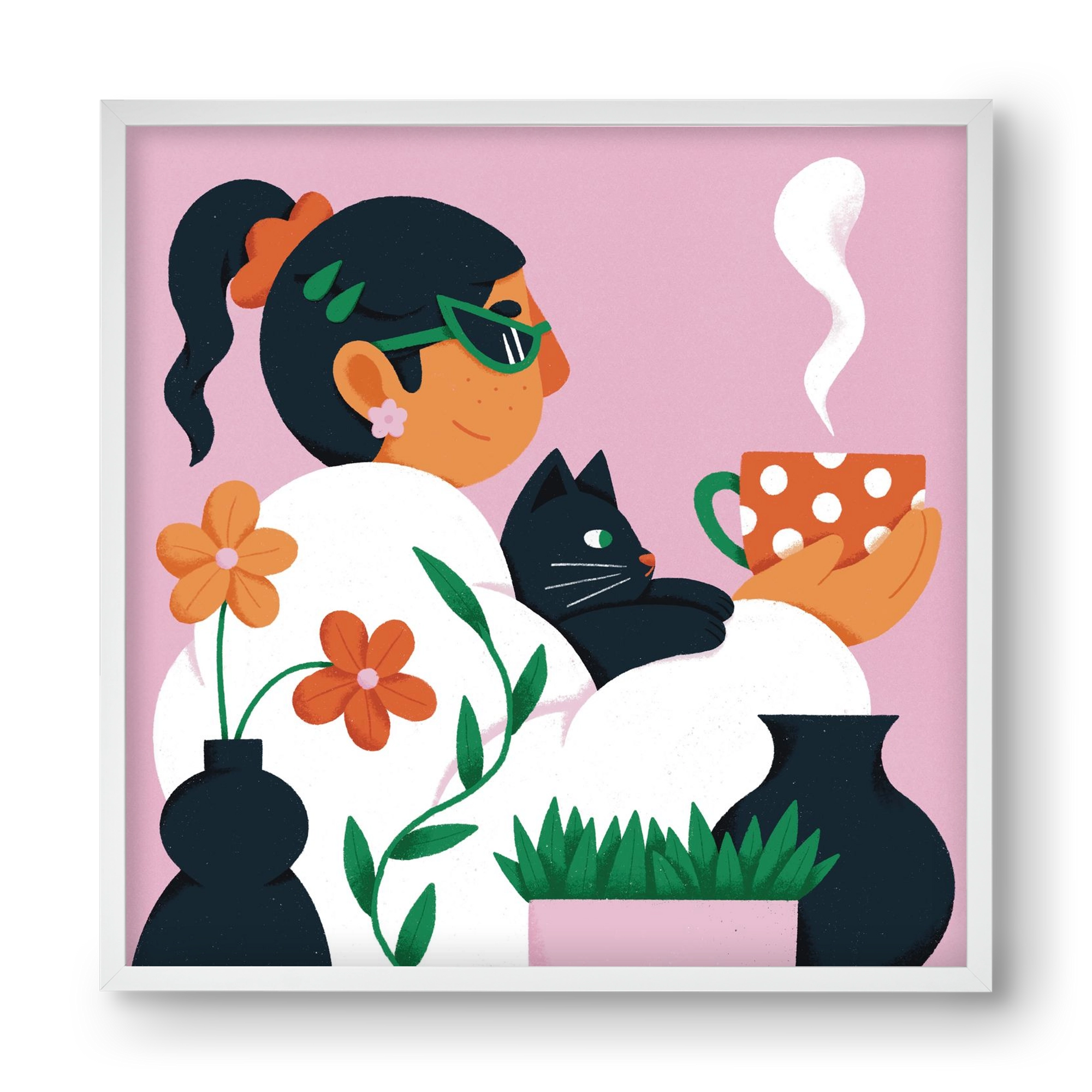 Girl with a cat, 40x40 cm (40x40 cm), Fehér keret