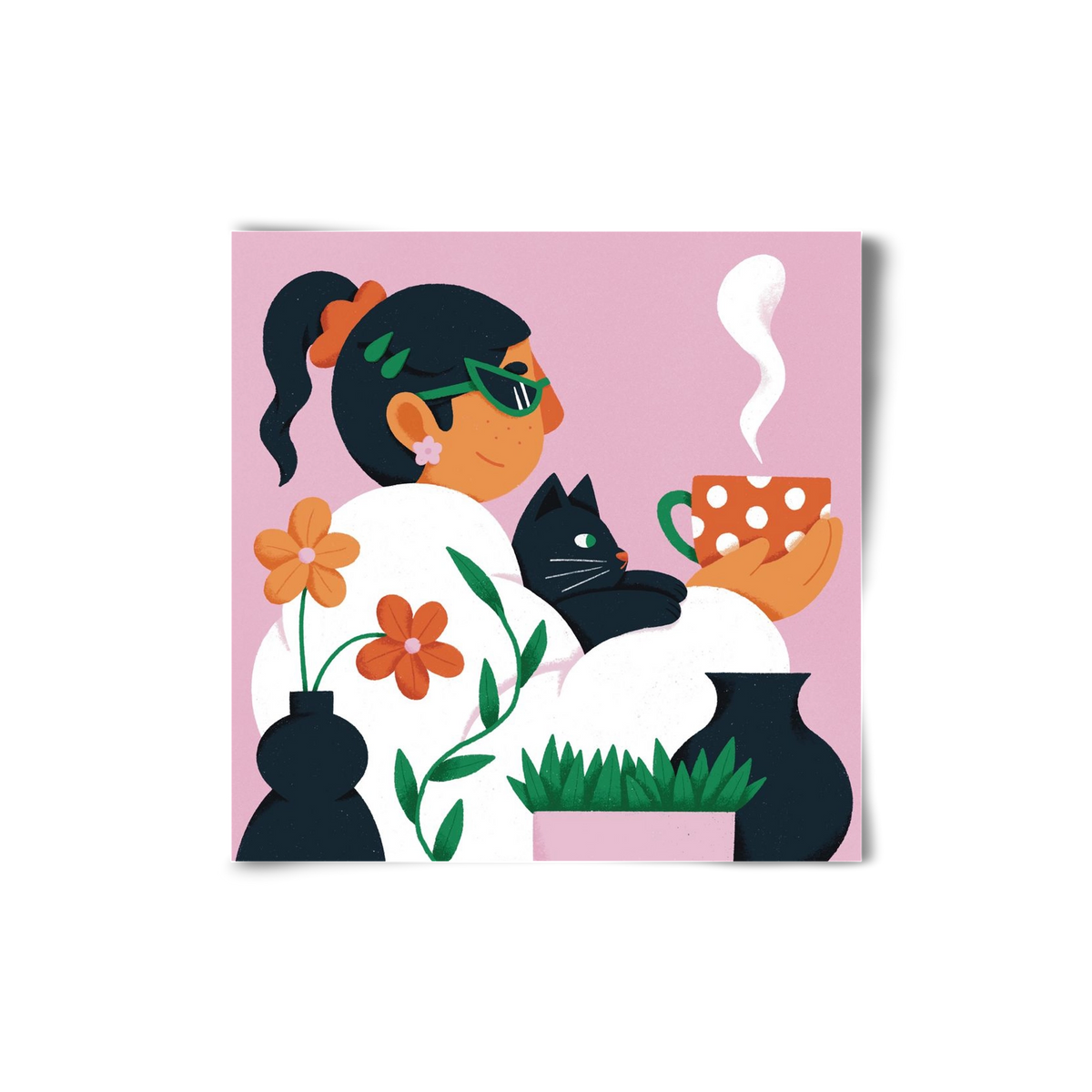 Girl with a cat, 20x20 cm, Keret nélkül