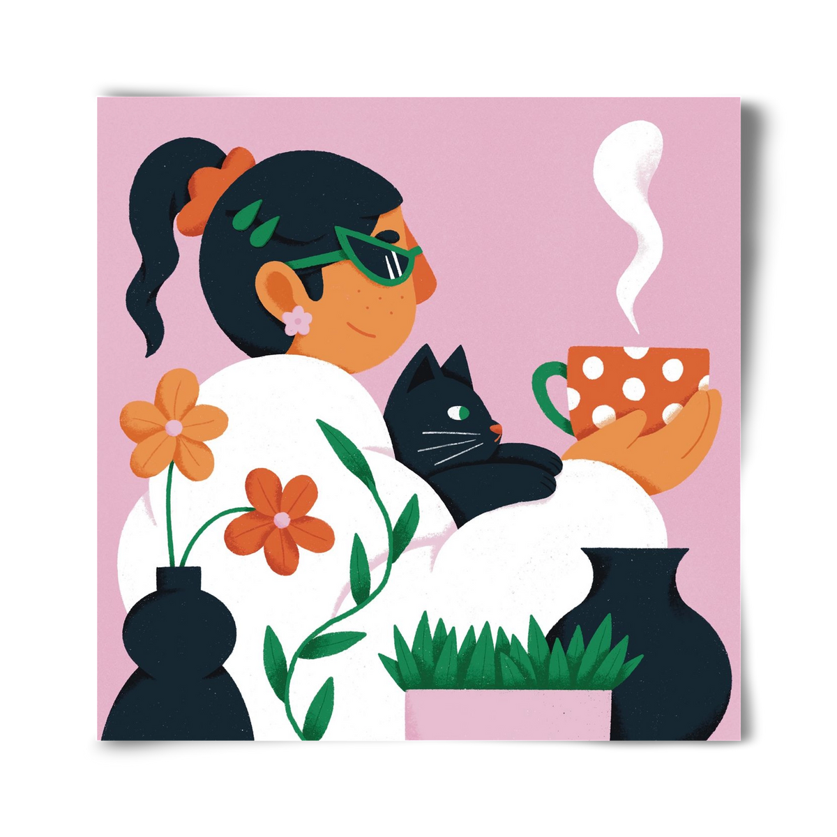 Girl with a cat, 40x40 cm, Keret nélkül