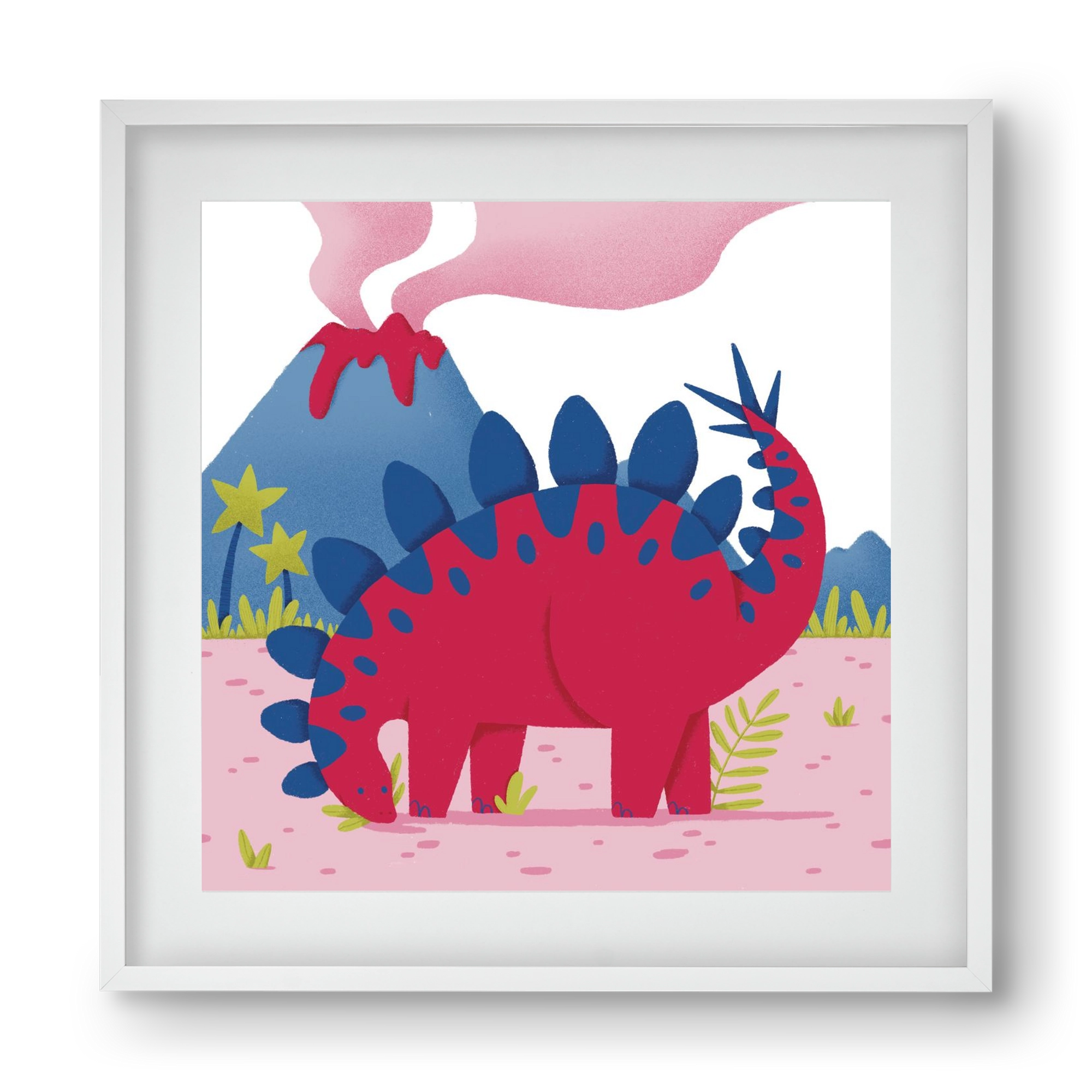 Sztegoszaurusz, 40x40 cm (30x30 cm), Fehér keret, paszpartuval