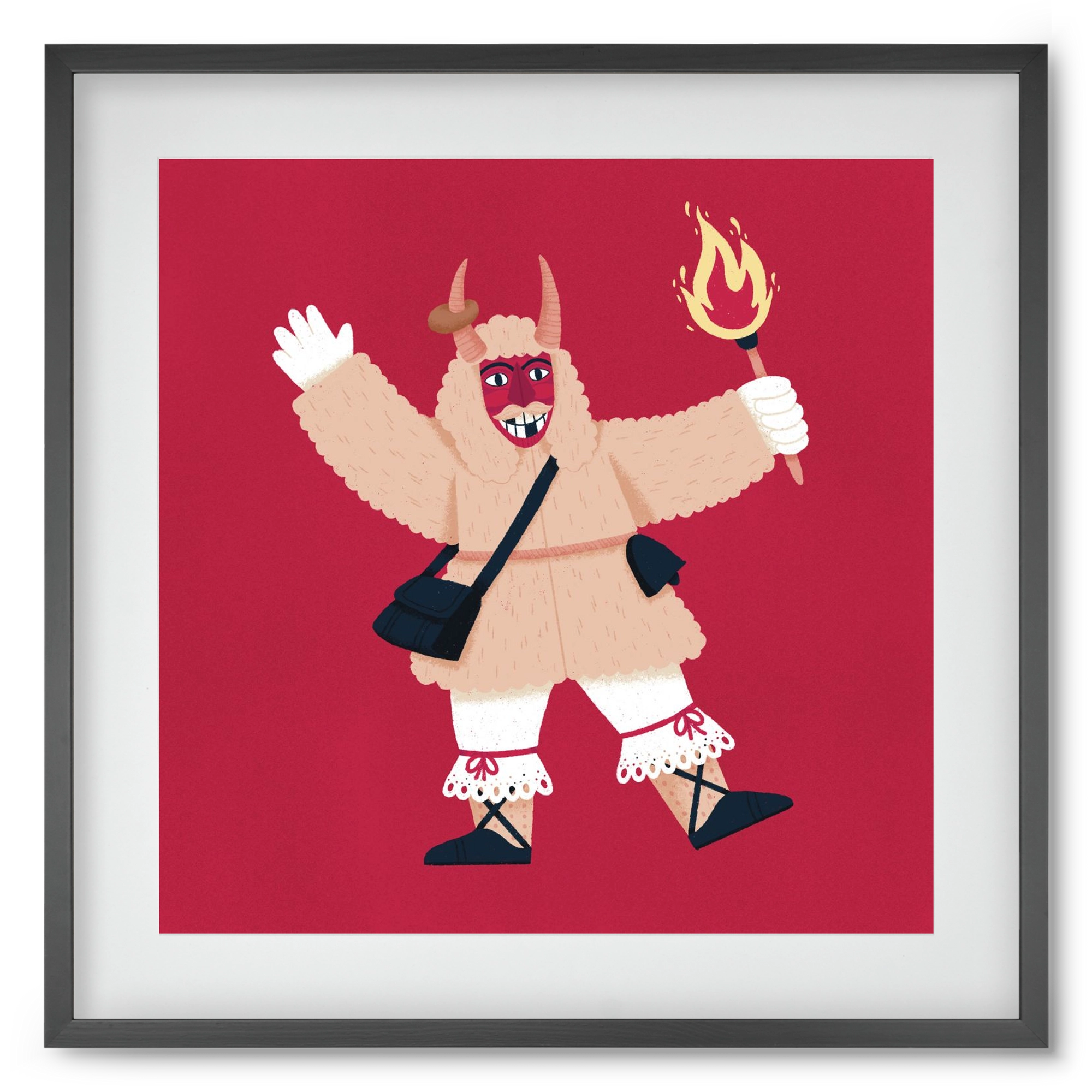 Fáklyás busó, 50x50 cm (40x40 cm), Fekete keret, paszpartuval