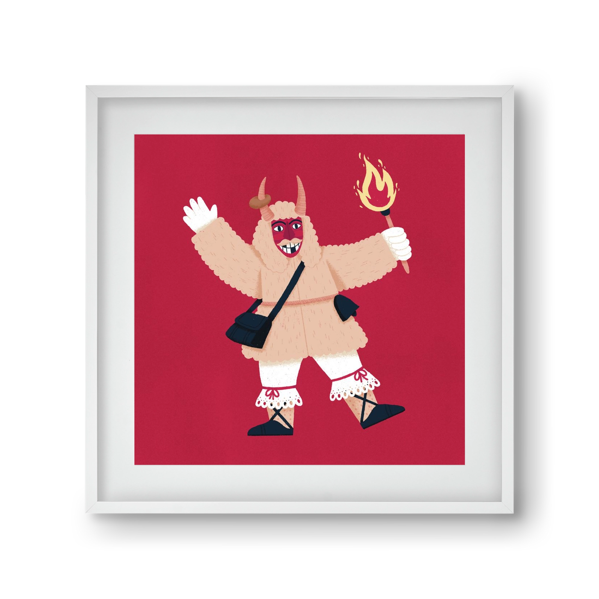 Fáklyás busó, 30x30 cm (20x20 cm), Fehér keret, paszpartuval