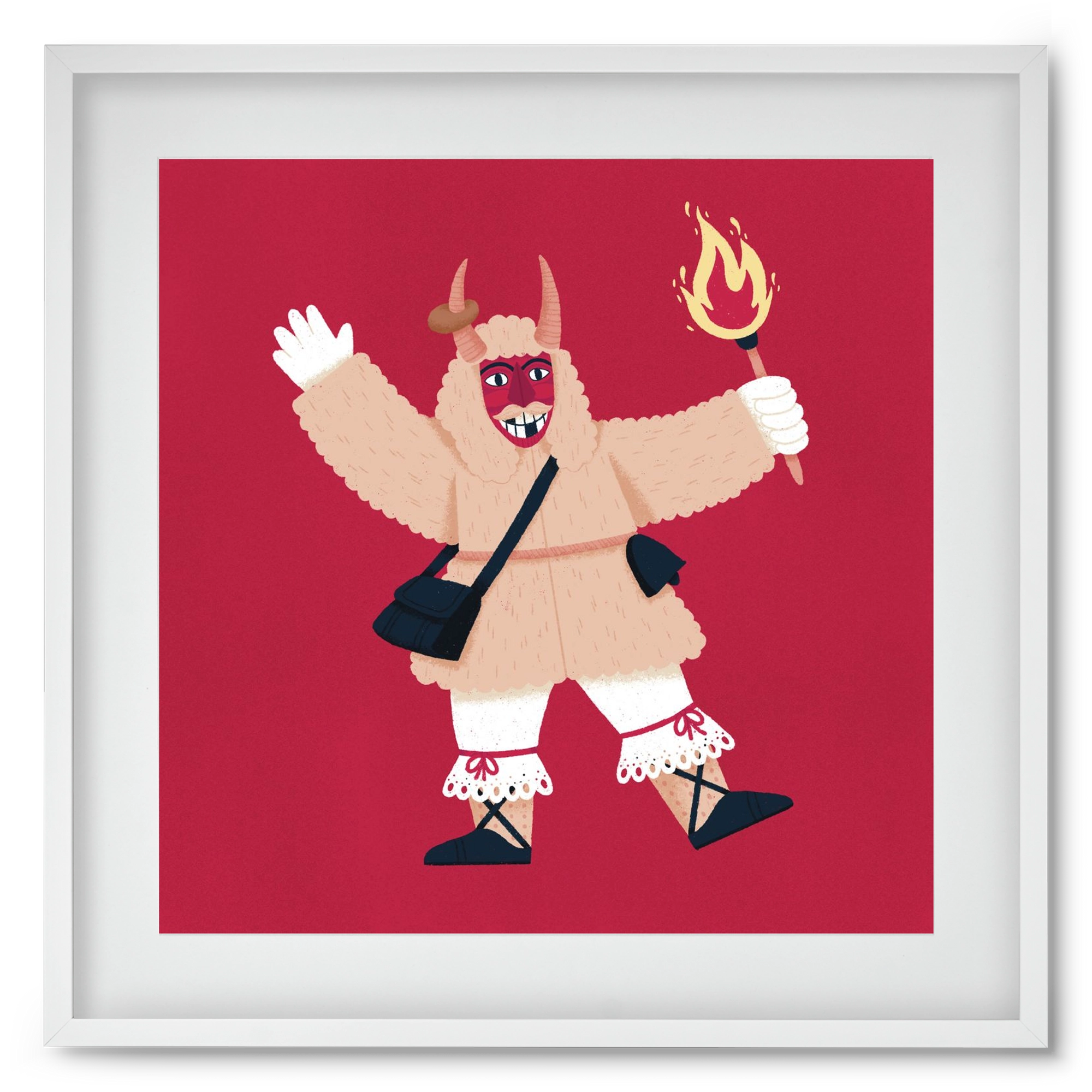 Fáklyás busó, 50x50 cm (40x40 cm), Fehér keret, paszpartuval