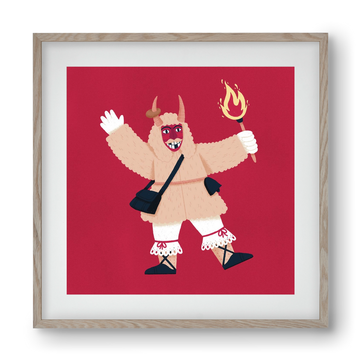 Fáklyás busó, 40x40 cm (30x30 cm), Tölgy keret, paszpartuval