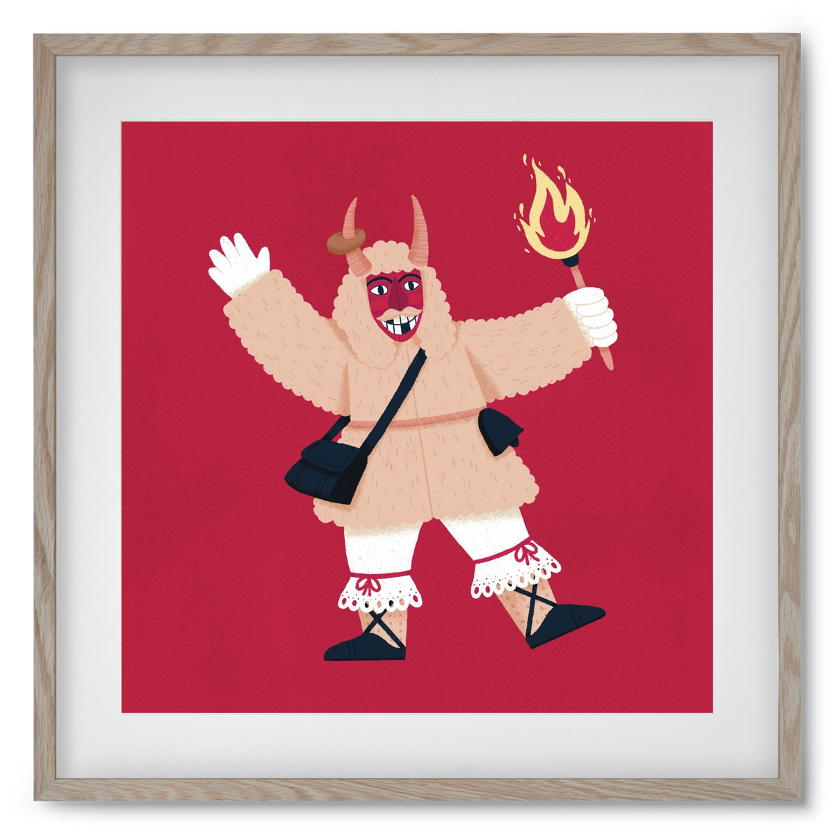 Fáklyás busó, 50x50 cm (40x40 cm), Tölgy keret, paszpartuval