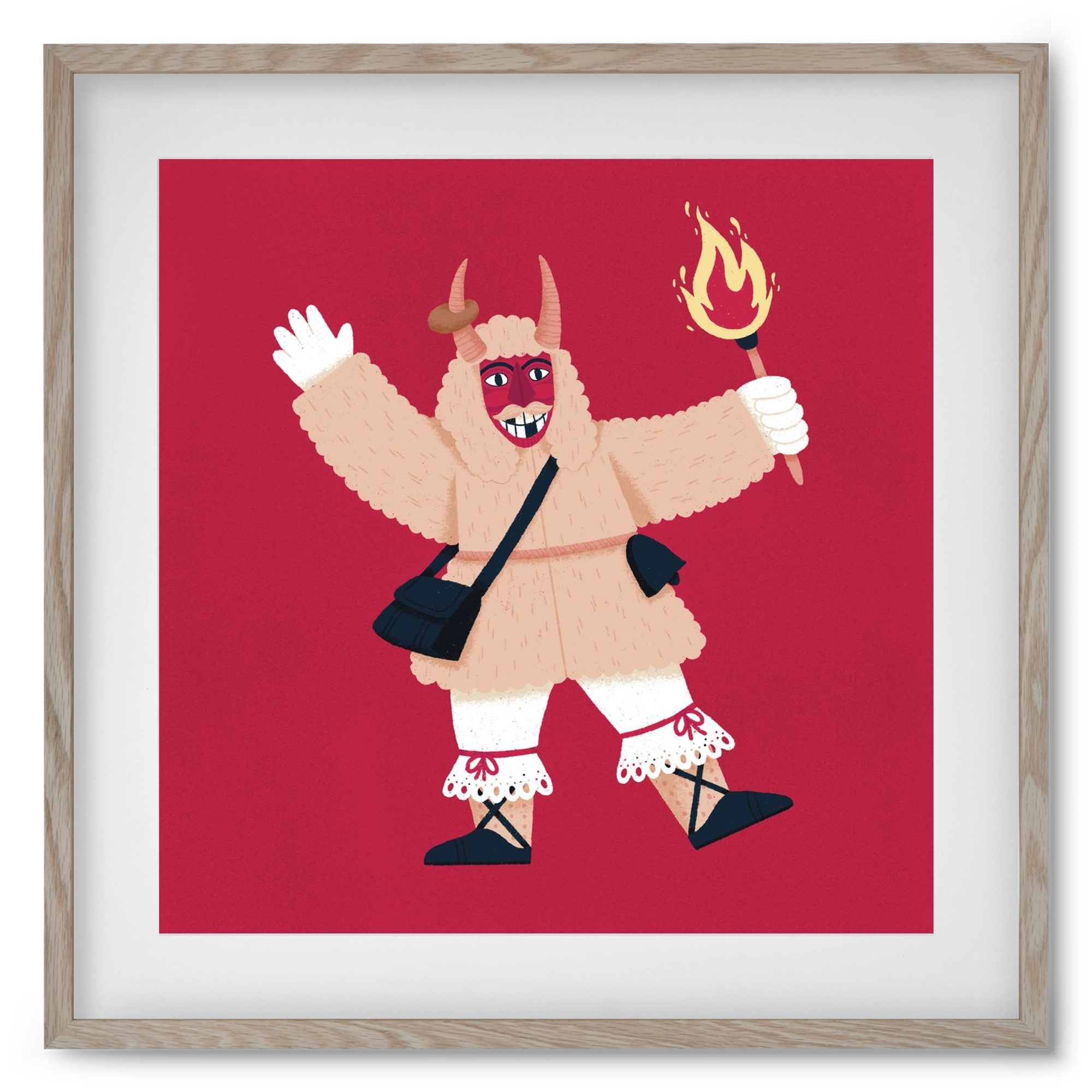 Fáklyás busó, 50x50 cm (40x40 cm), Tölgy keret, paszpartuval