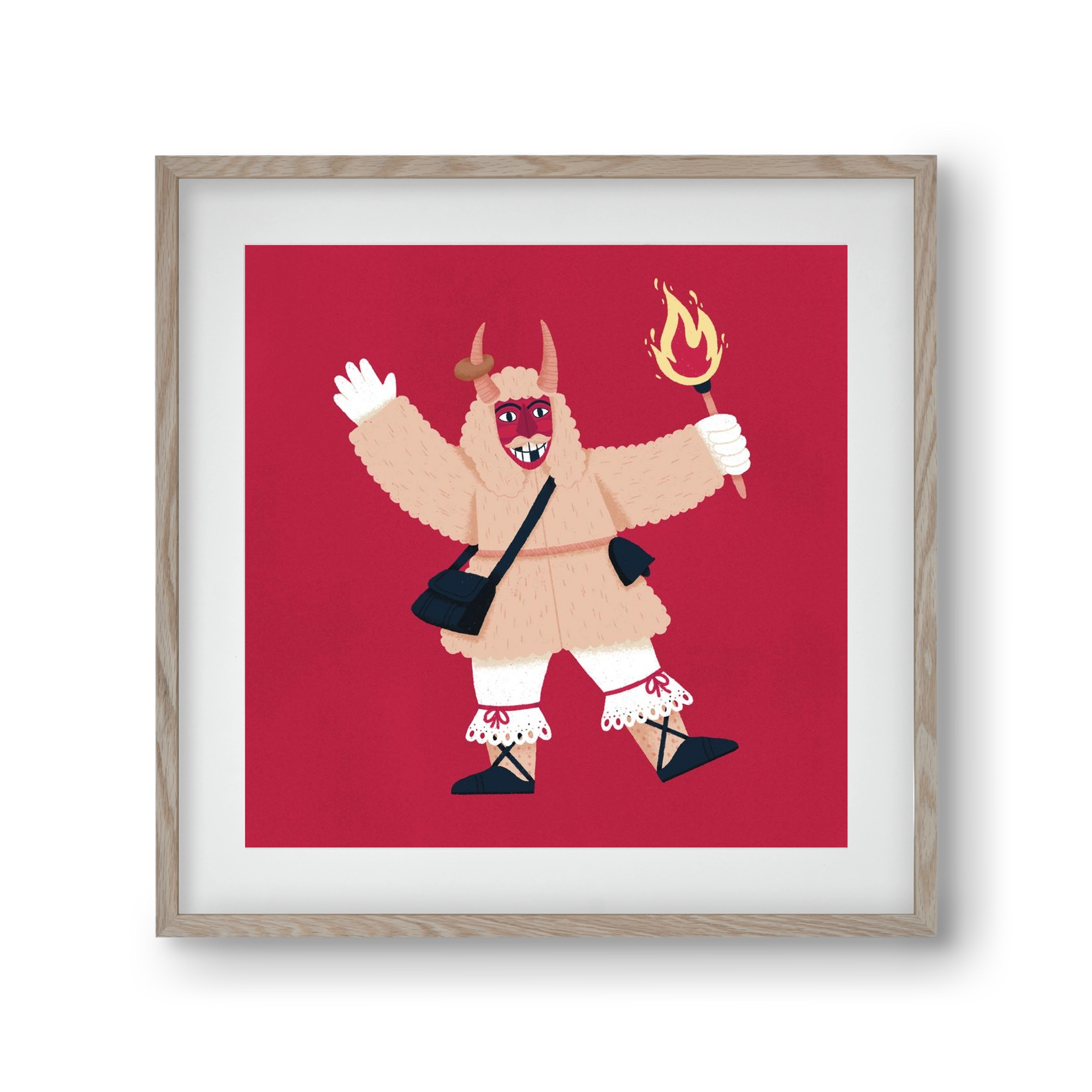 Fáklyás busó, 30x30 cm (20x20 cm), Tölgy keret, paszpartuval