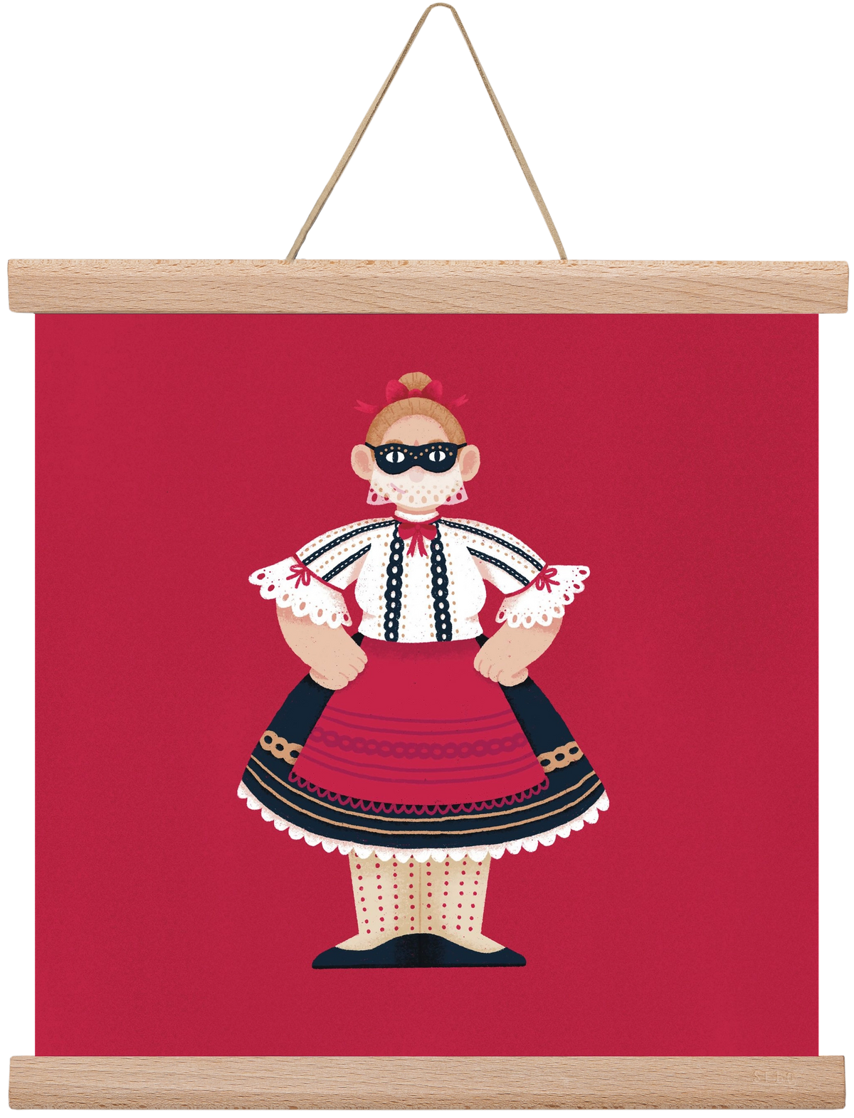 Sokac lány, 30x30 cm (30x30 cm), Tölgy akasztó