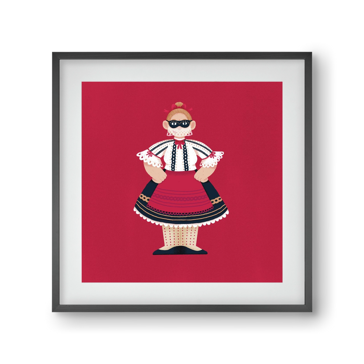 Sokac lány, 30x30 cm (20x20 cm), Fekete keret, paszpartuval