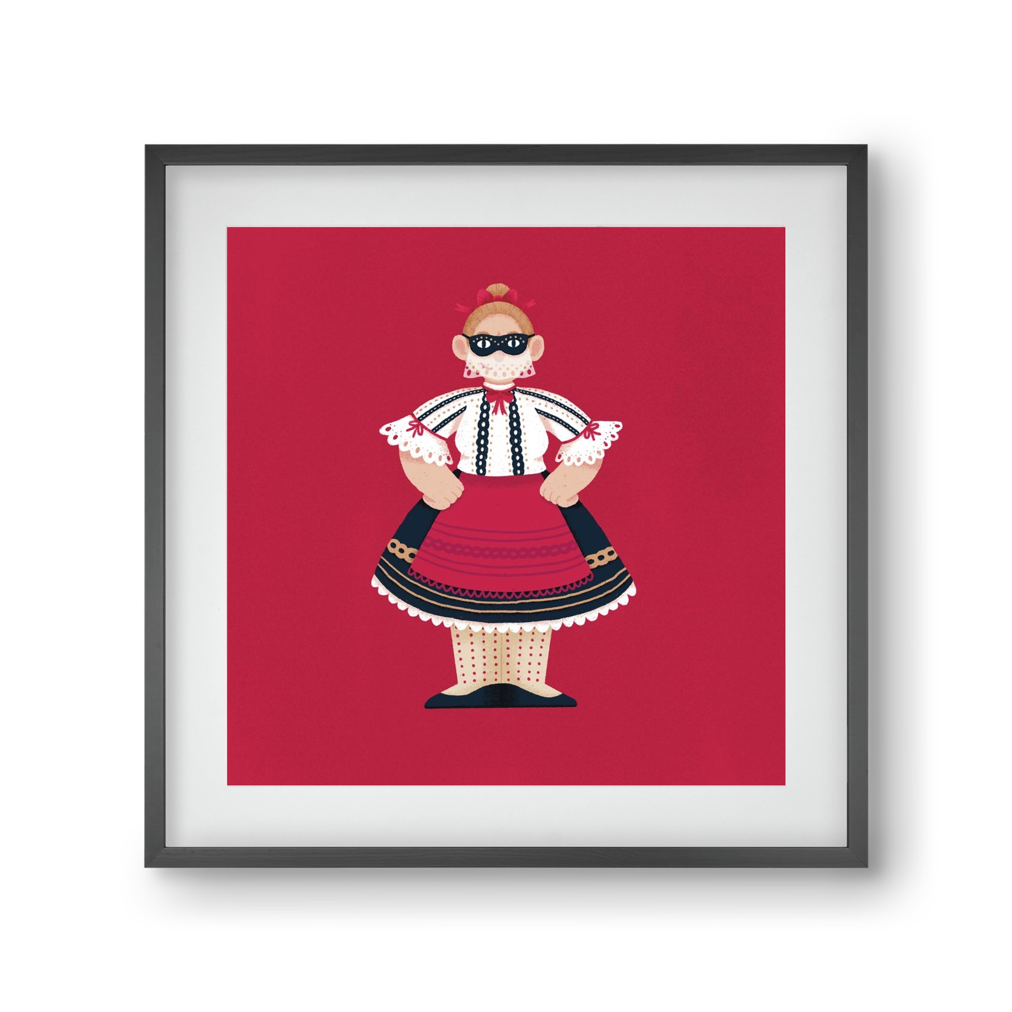 Sokac lány, 30x30 cm (20x20 cm), Fekete keret, paszpartuval