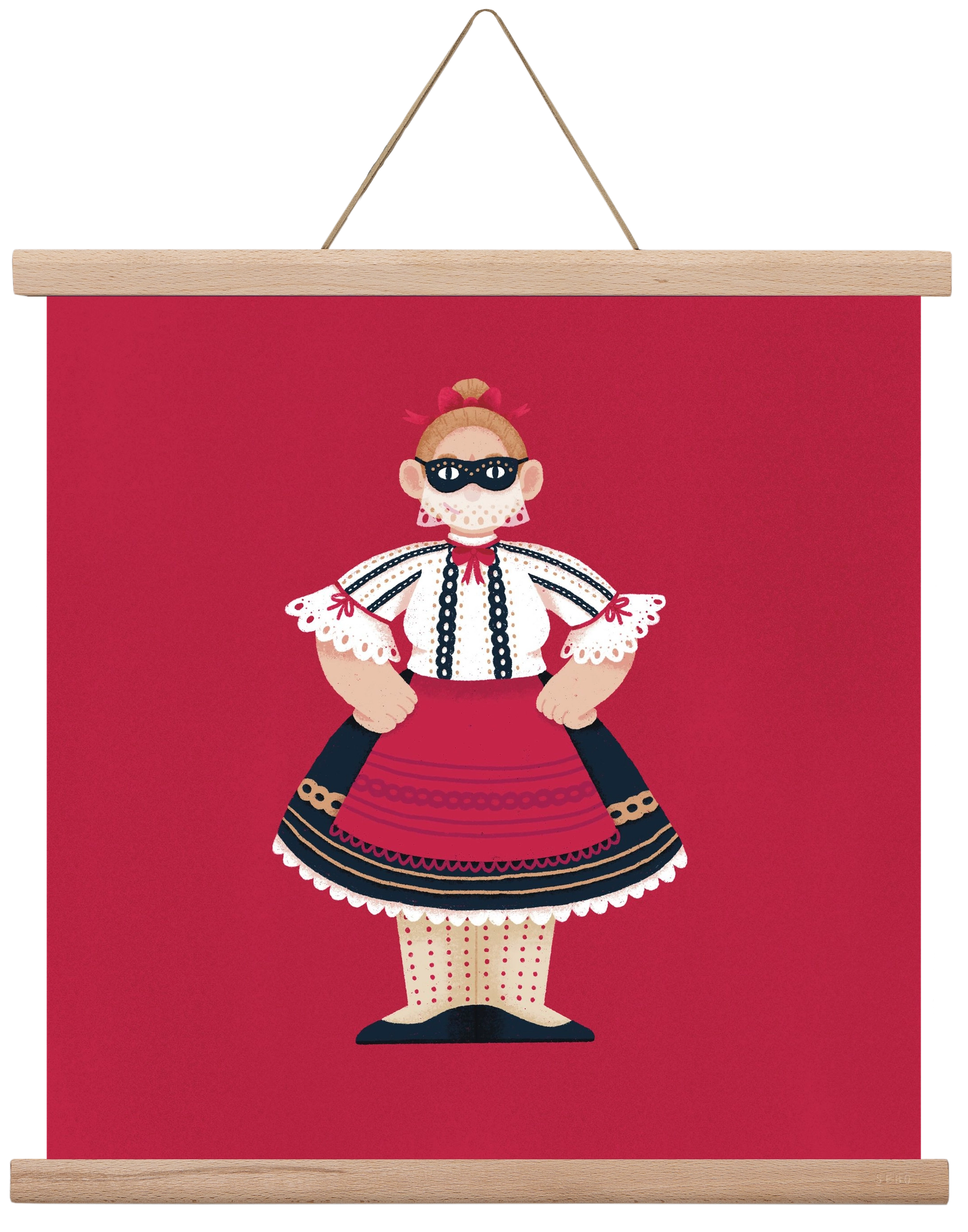 Sokac lány, 40x40 cm (40x40 cm), Tölgy akasztó