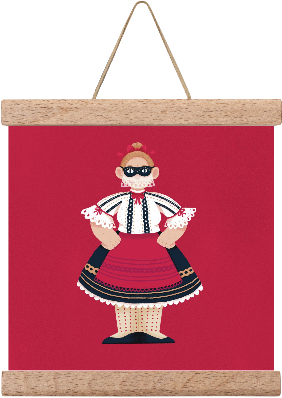 Sokac lány, 20x20 cm (20x20 cm), Tölgy akasztó