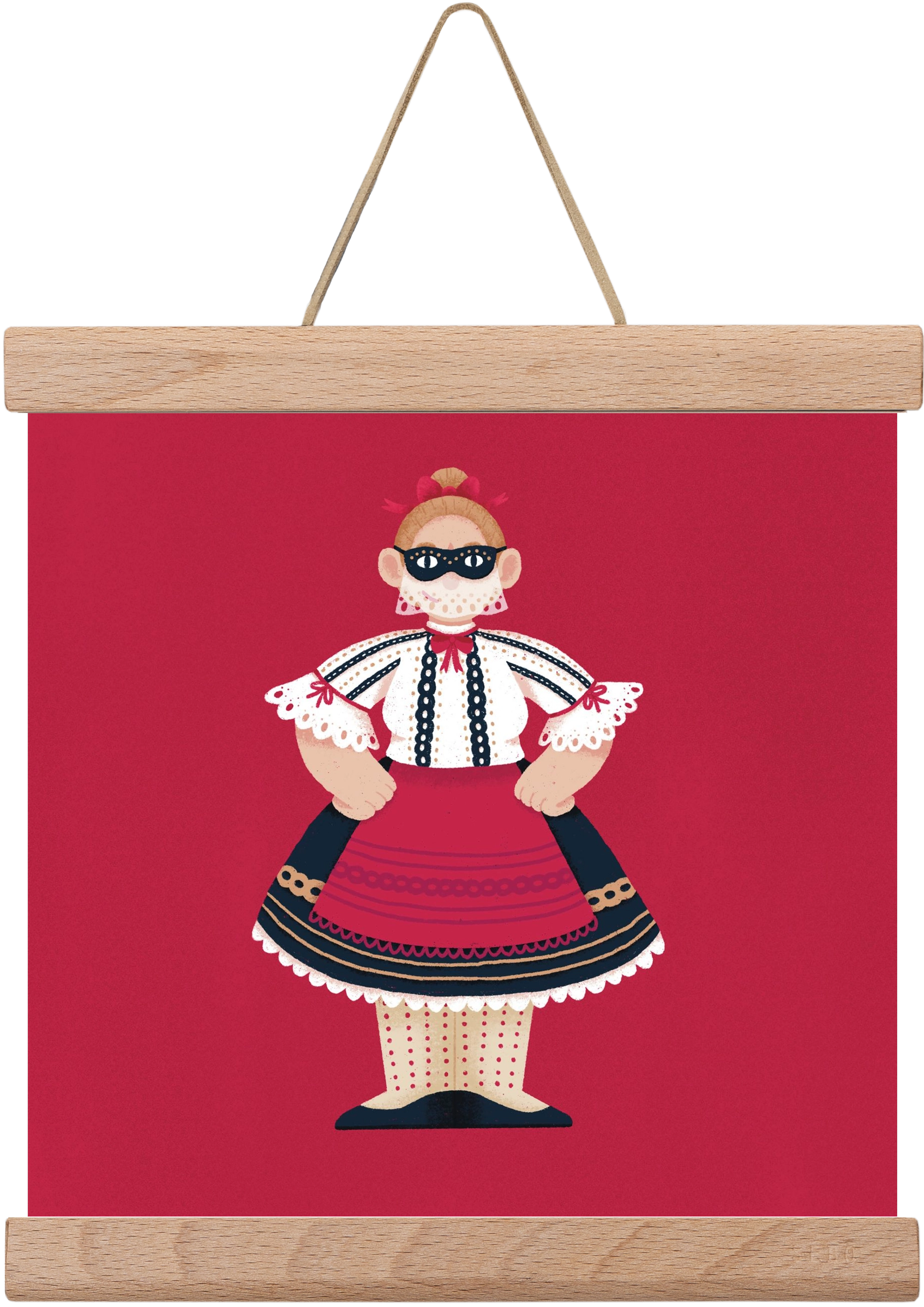 Sokac lány, 20x20 cm (20x20 cm), Tölgy akasztó