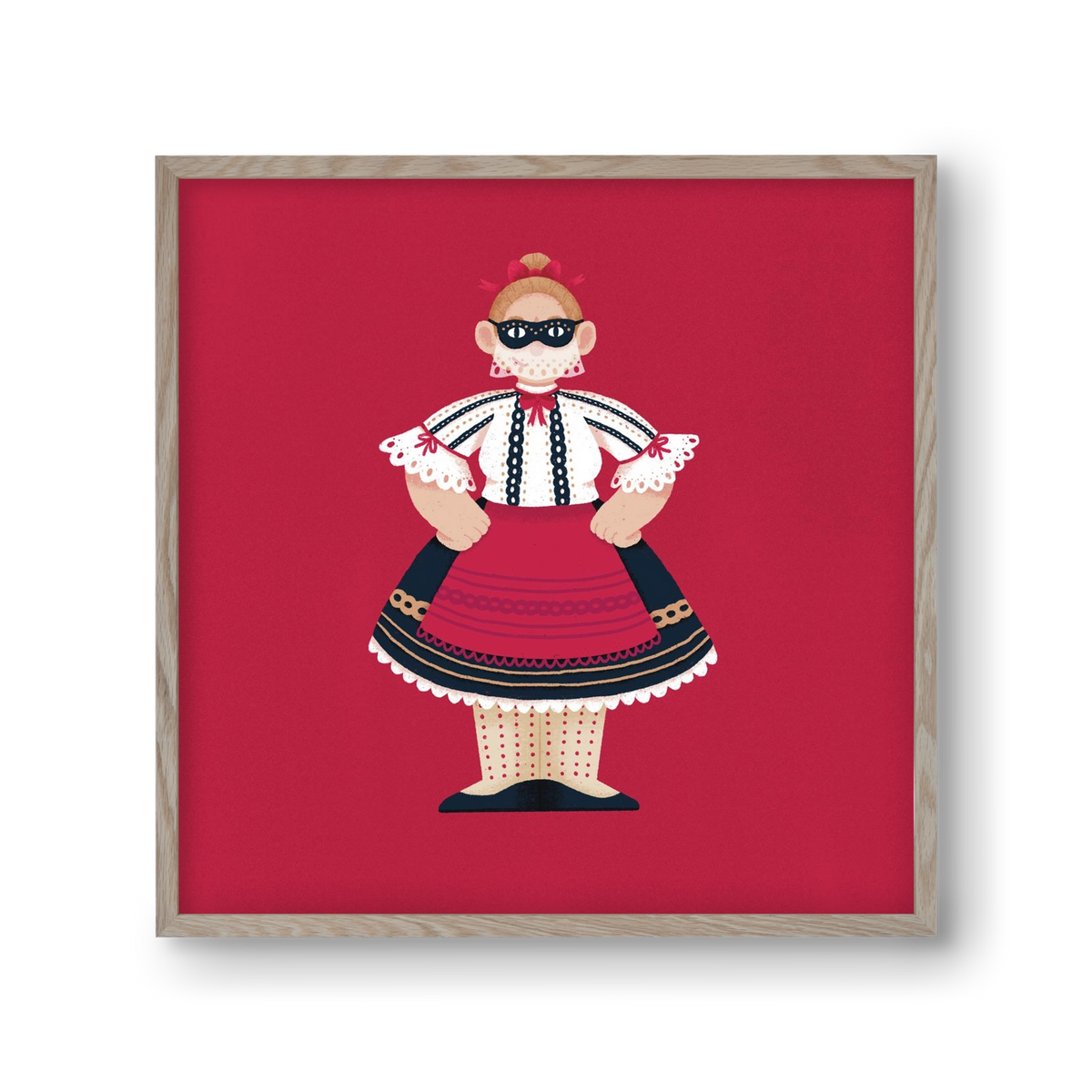 Sokac lány, 30x30 cm (30x30 cm), Tölgy keret