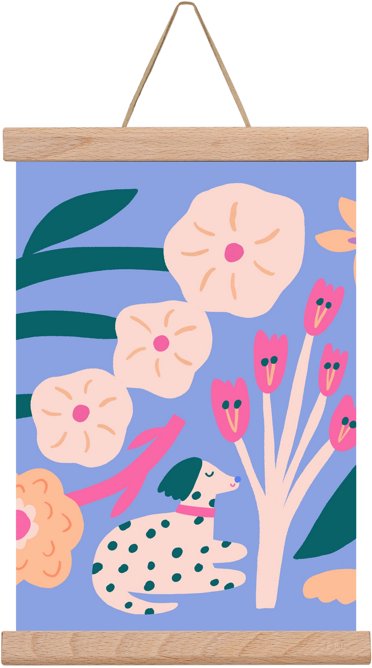 Puppy with Flowers, 30x20 cm (30x20 cm), Tölgy akasztó