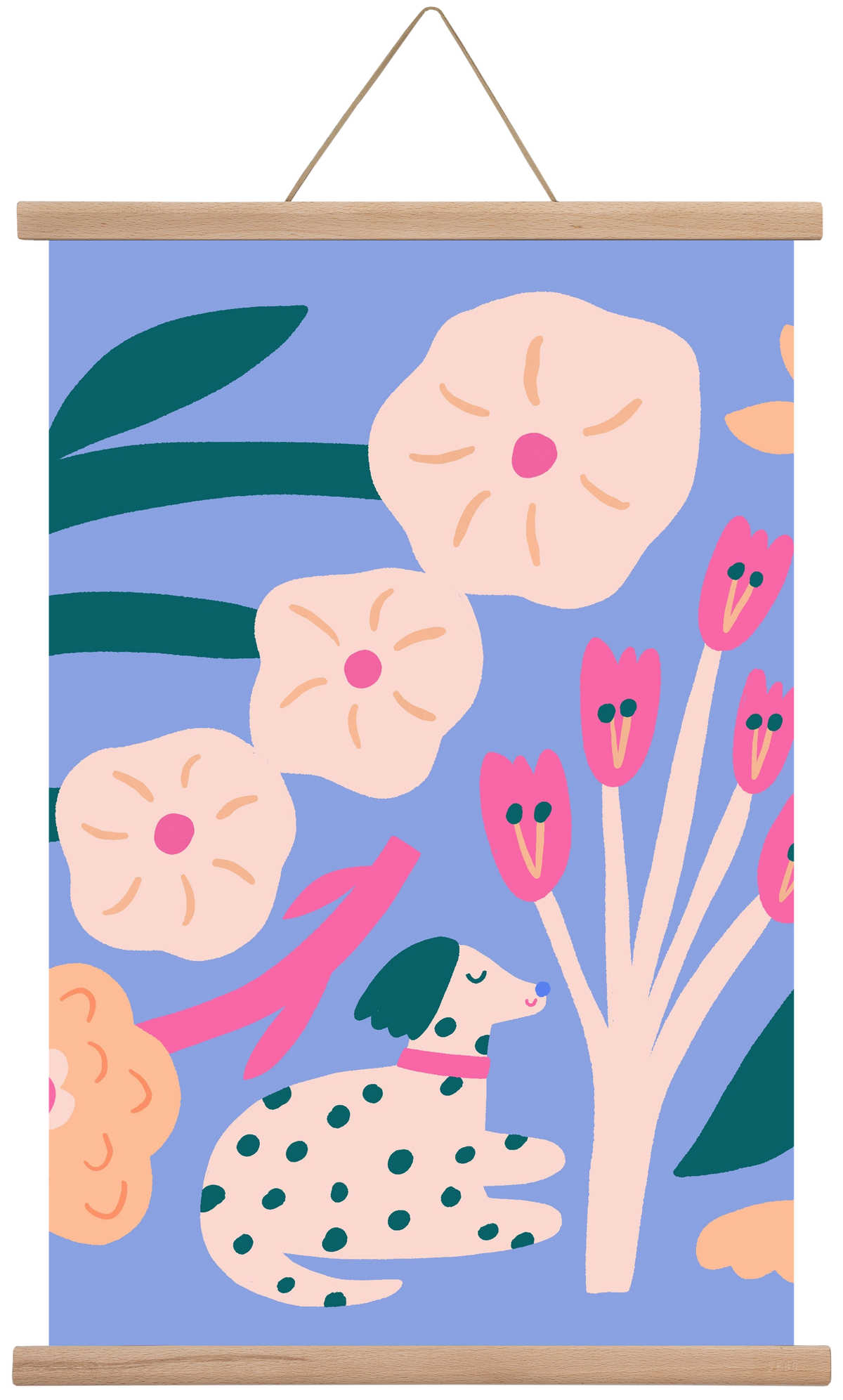 Puppy with Flowers, 60x40 cm (60x40 cm), Tölgy akasztó