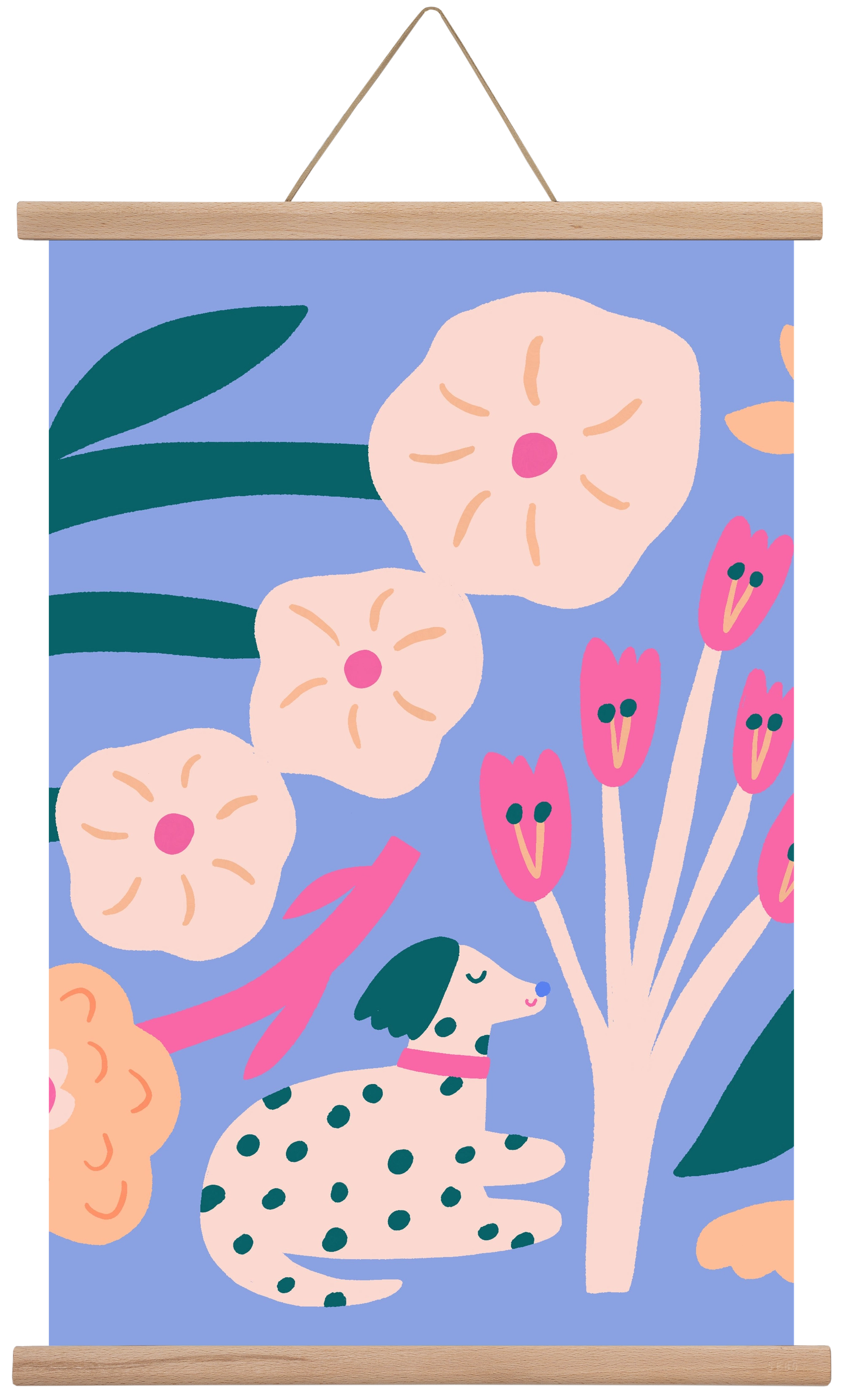 Puppy with Flowers, 60x40 cm (60x40 cm), Tölgy akasztó