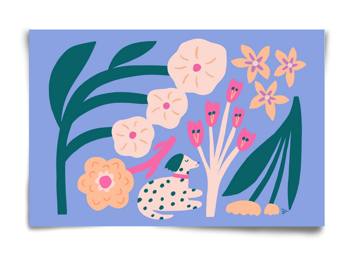 Puppy with Flowers, 60x40 cm, Keret nélkül