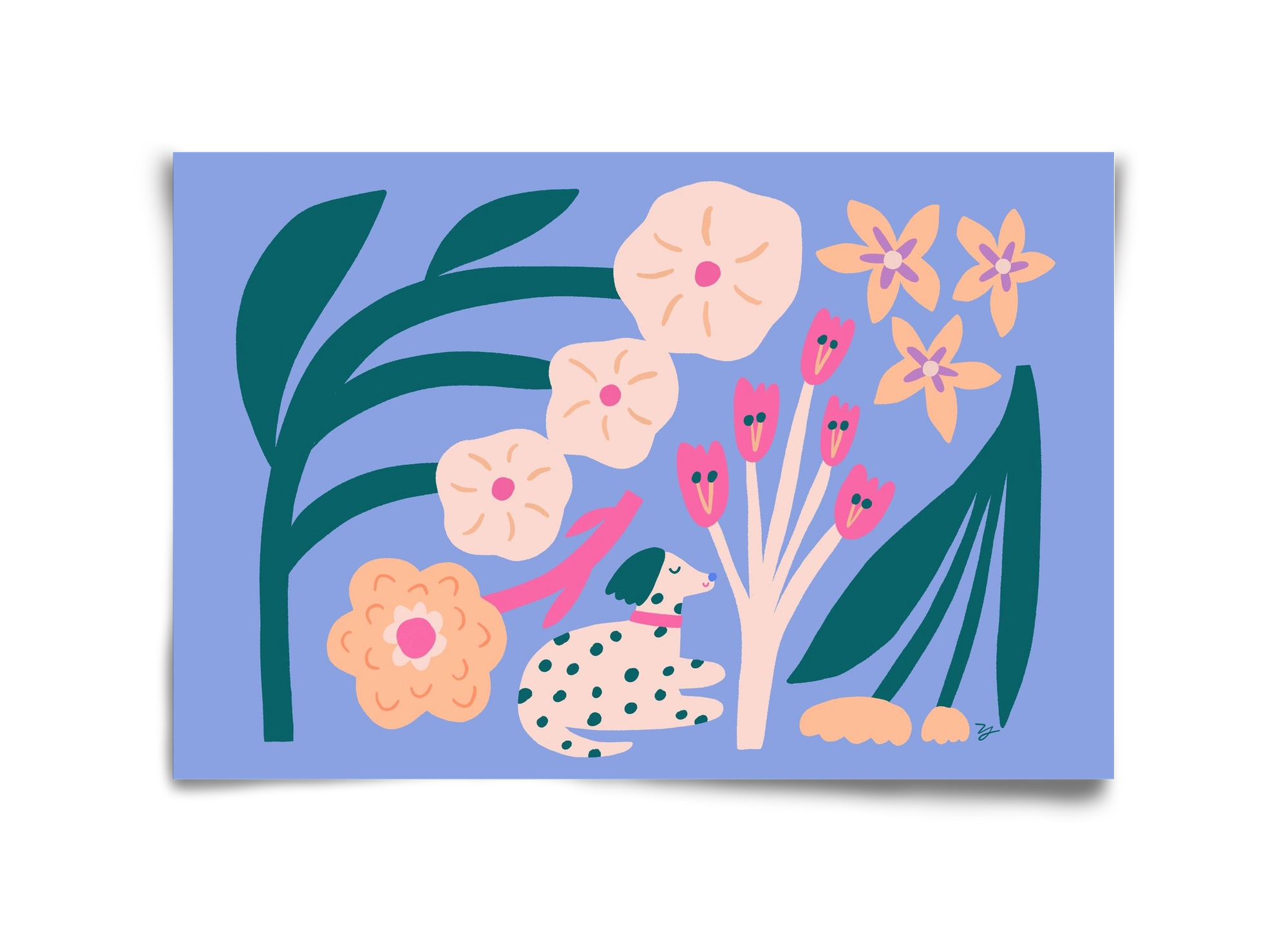 Puppy with Flowers, 45x30 cm, Keret nélkül