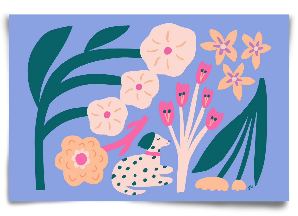 Puppy with Flowers, 90x60 cm, Keret nélkül