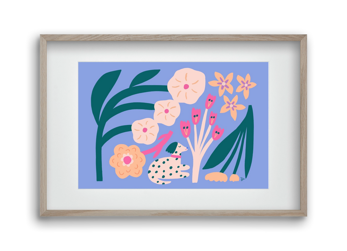 Puppy with Flowers, 45x30 cm (30x20 cm), Tölgy keret, paszpartuval