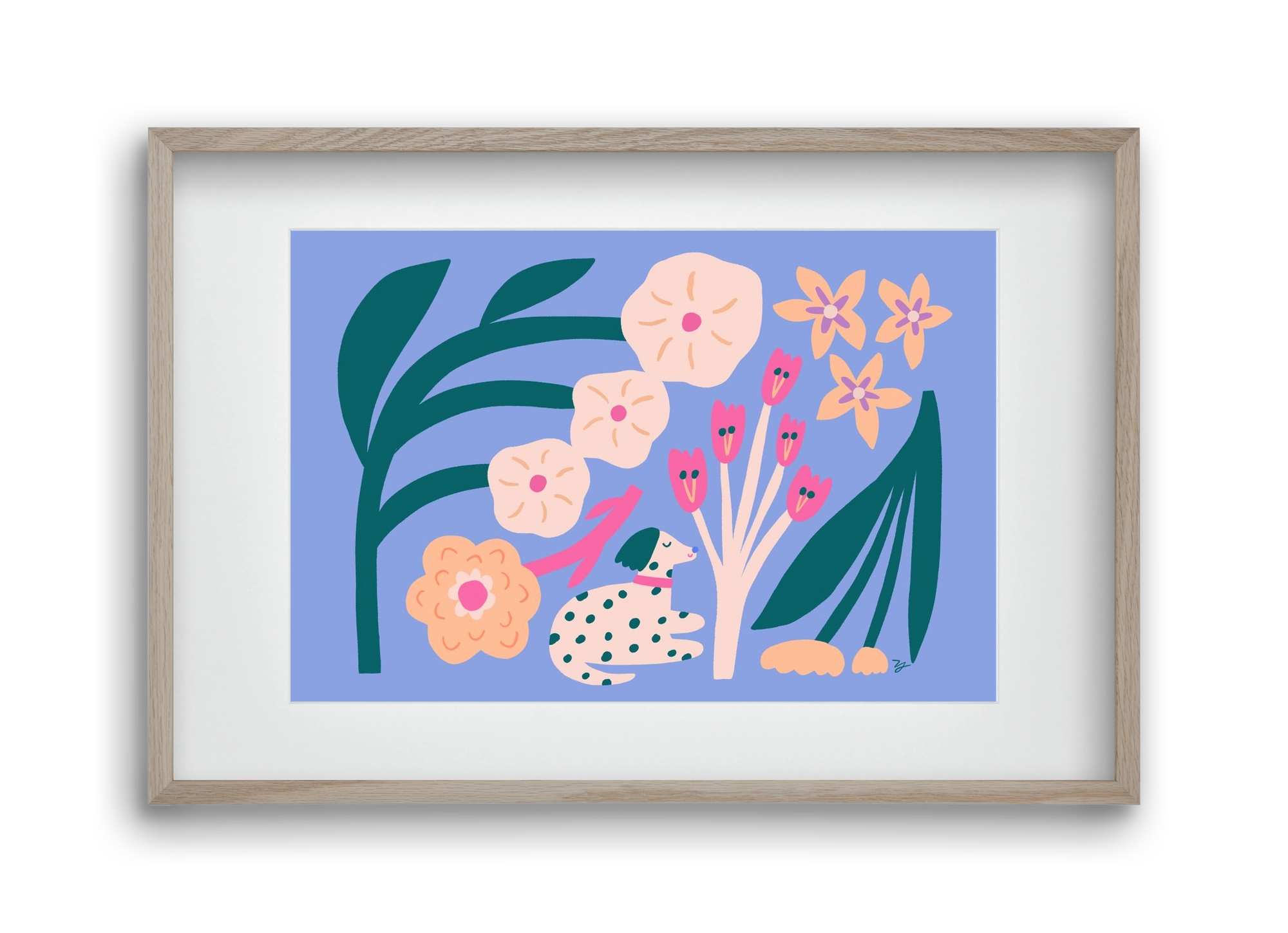 Puppy with Flowers, 45x30 cm (30x20 cm), Tölgy keret, paszpartuval