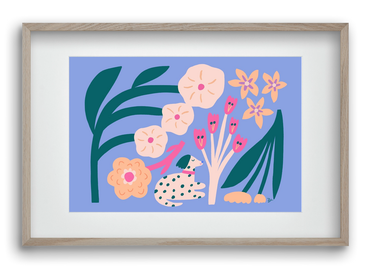 Puppy with Flowers, 60x40 cm (45x30 cm), Tölgy keret, paszpartuval