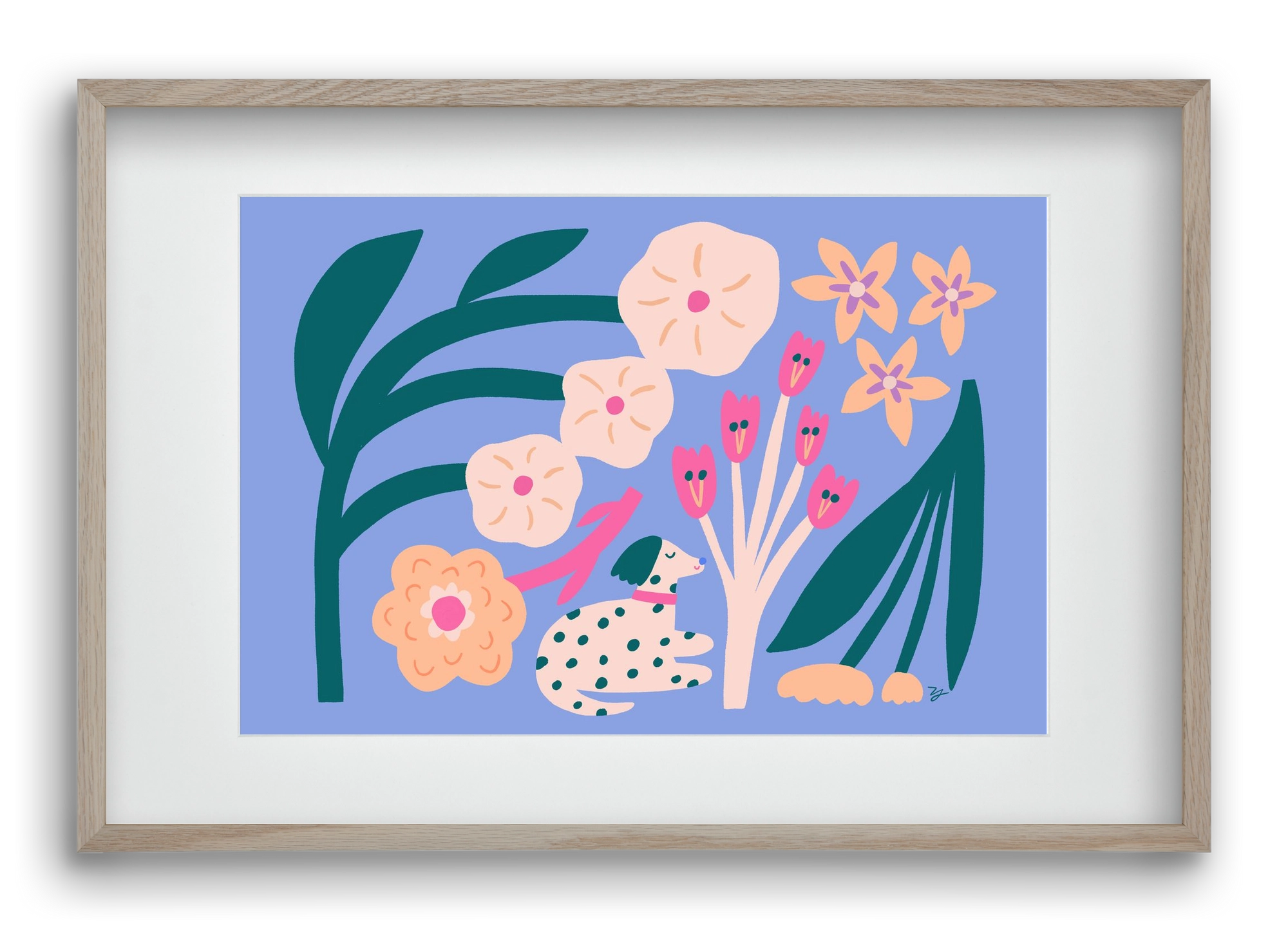 Puppy with Flowers, 60x40 cm (45x30 cm), Tölgy keret, paszpartuval