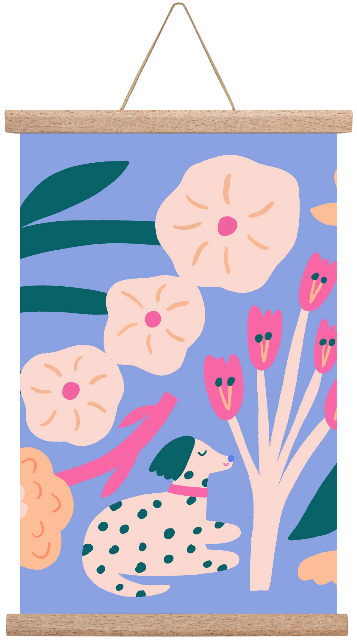 Puppy with Flowers, 45x30 cm (45x30 cm), Tölgy akasztó