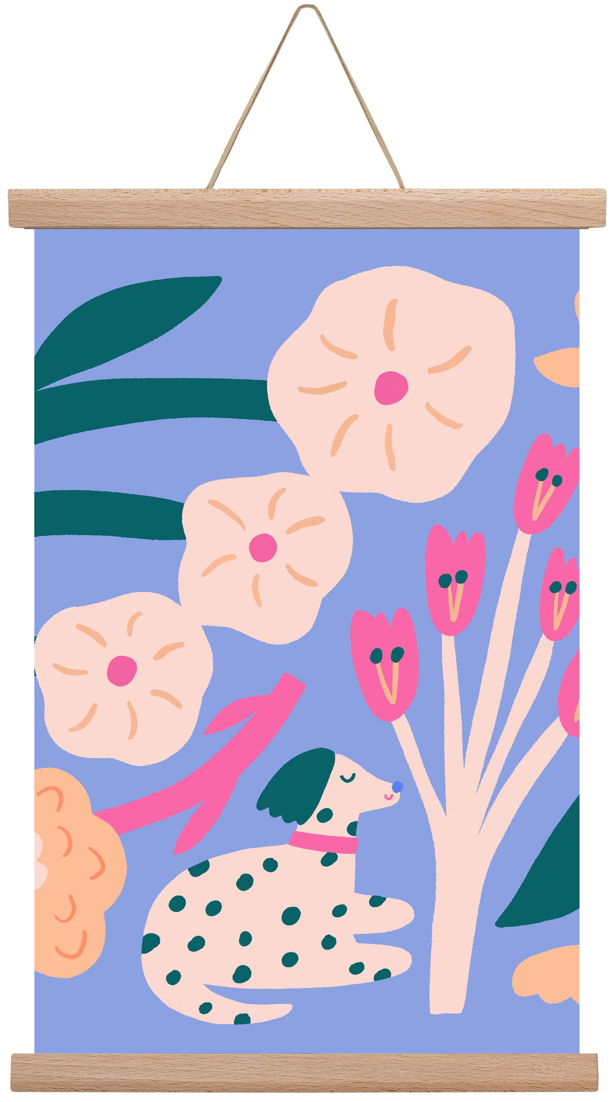 Puppy with Flowers, 45x30 cm (45x30 cm), Tölgy akasztó