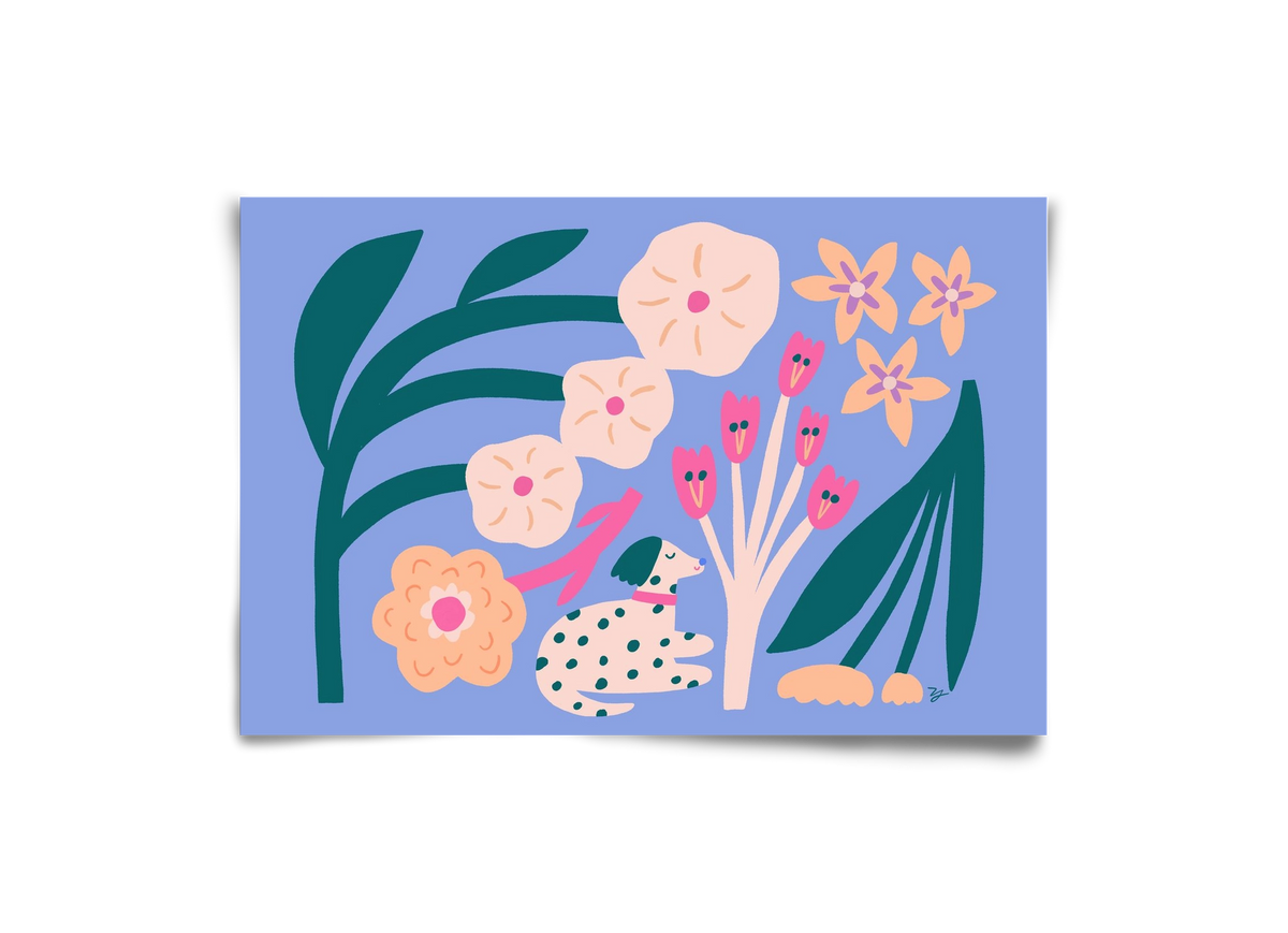 Puppy with Flowers, 30x20 cm, Keret nélkül