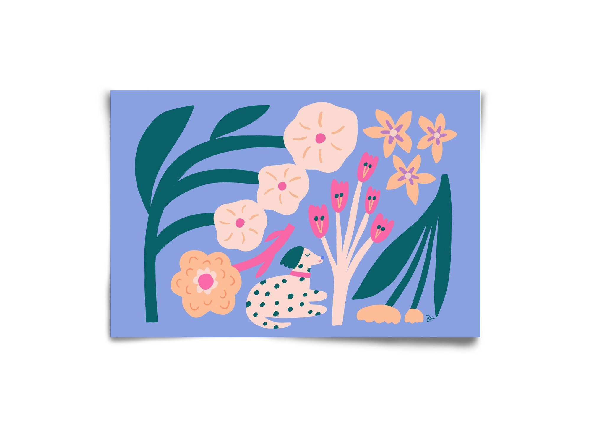 Puppy with Flowers, 30x20 cm, Keret nélkül