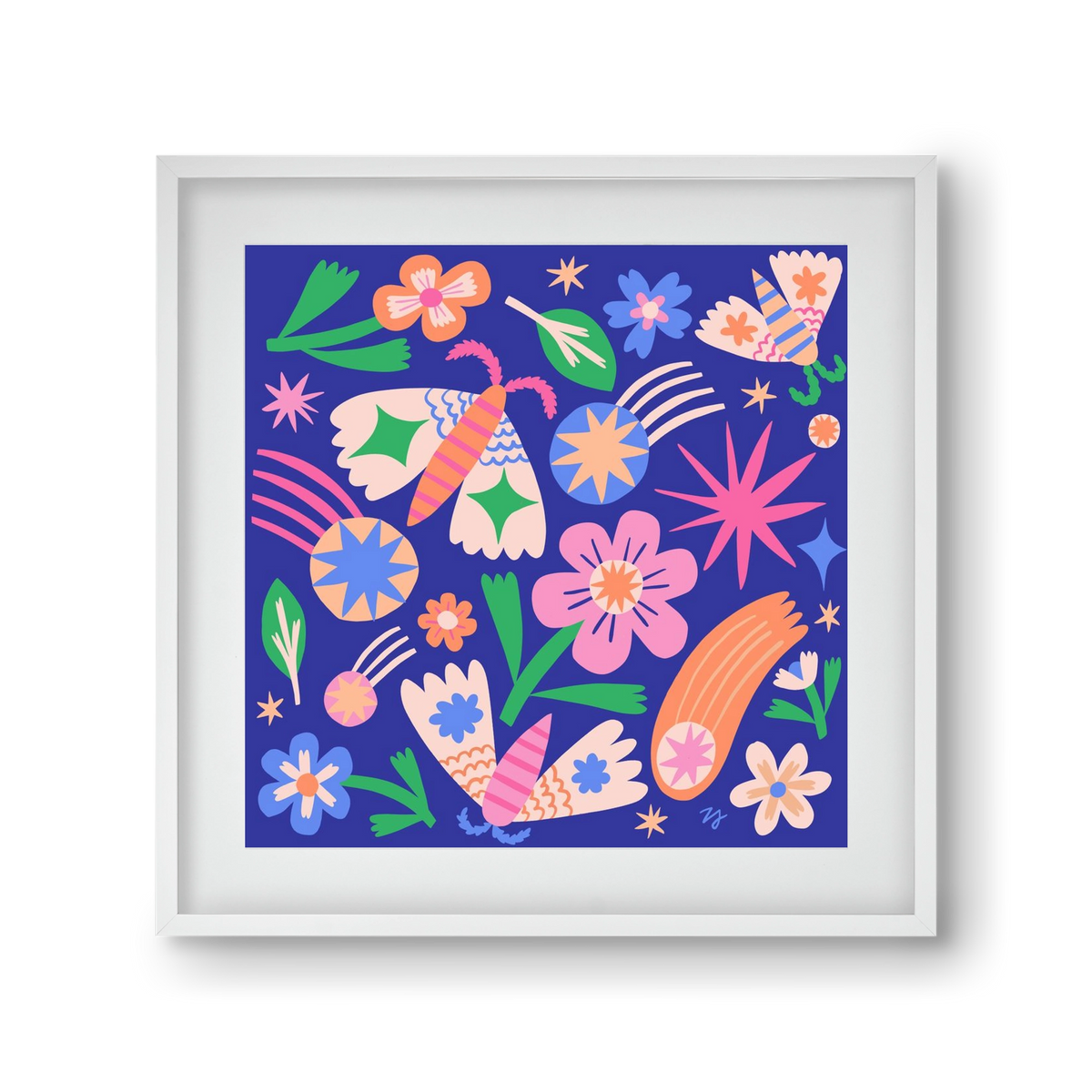 Magic Garden in the Night, 30x30 cm (20x20 cm), Fehér keret, paszpartuval