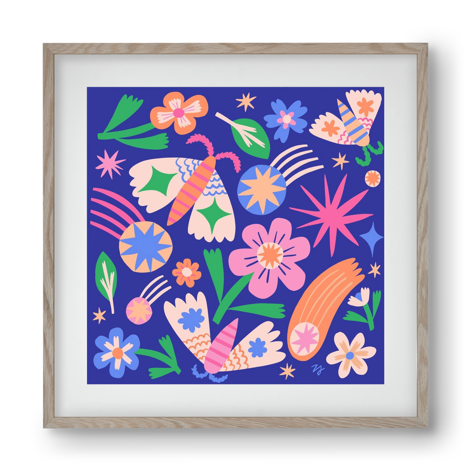 Magic Garden in the Night, 40x40 cm (30x30 cm), Tölgy keret, paszpartuval