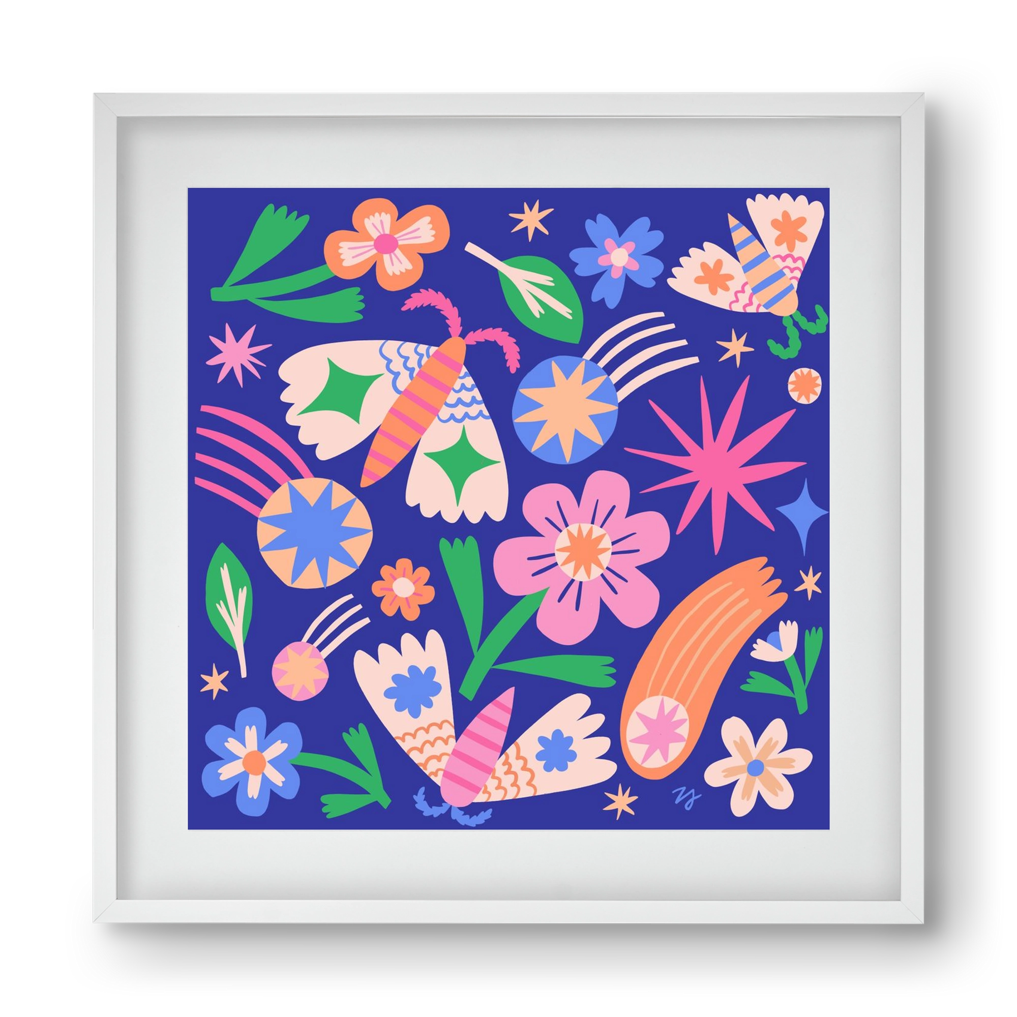 Magic Garden in the Night, 40x40 cm (30x30 cm), Fehér keret, paszpartuval