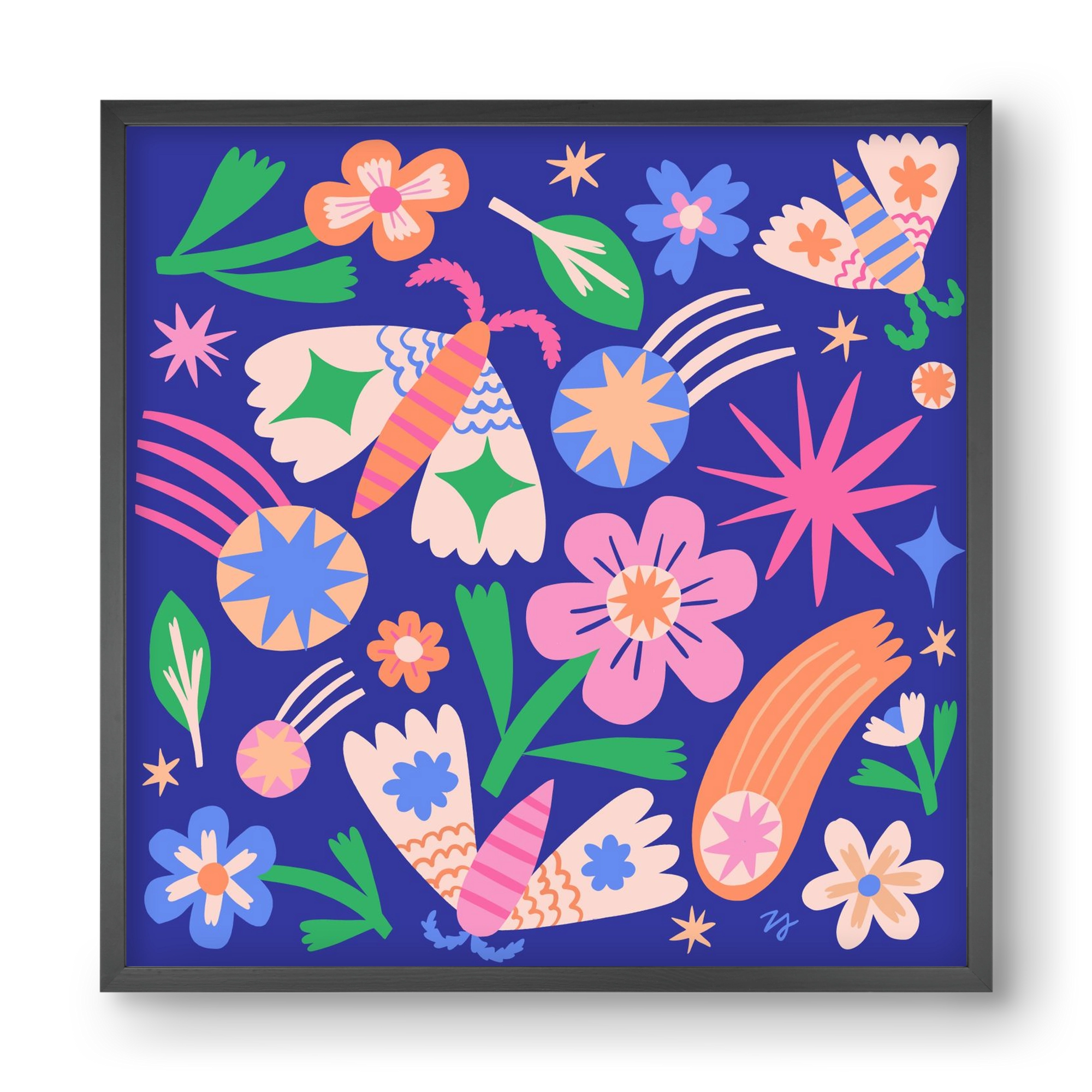 Magic Garden in the Night, 40x40 cm (40x40 cm), Fekete keret