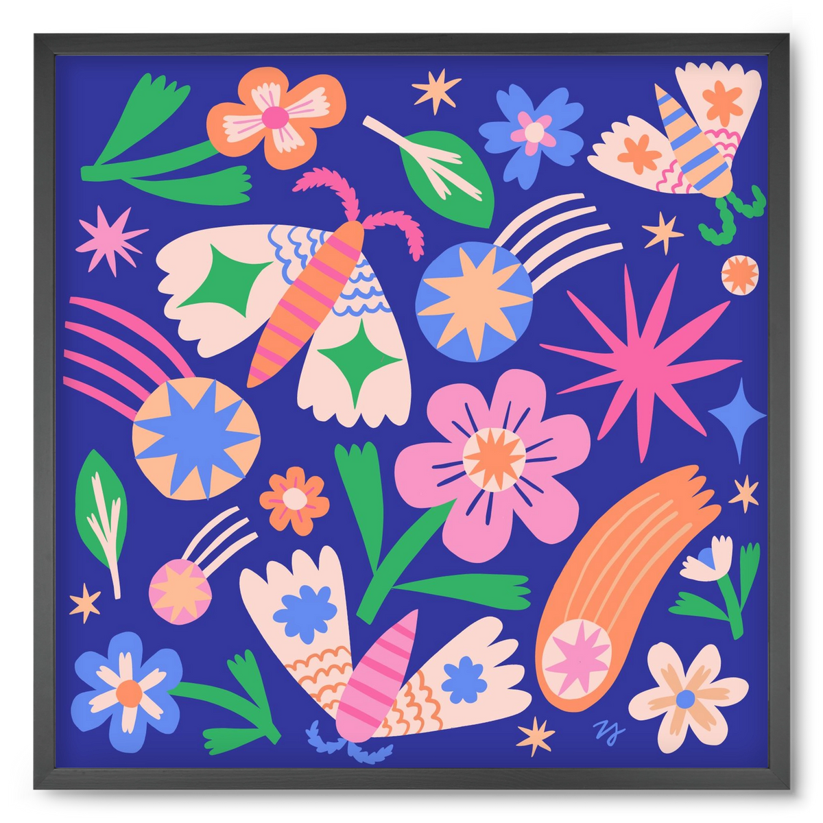 Magic Garden in the Night, 50x50 cm (50x50 cm), Fekete keret